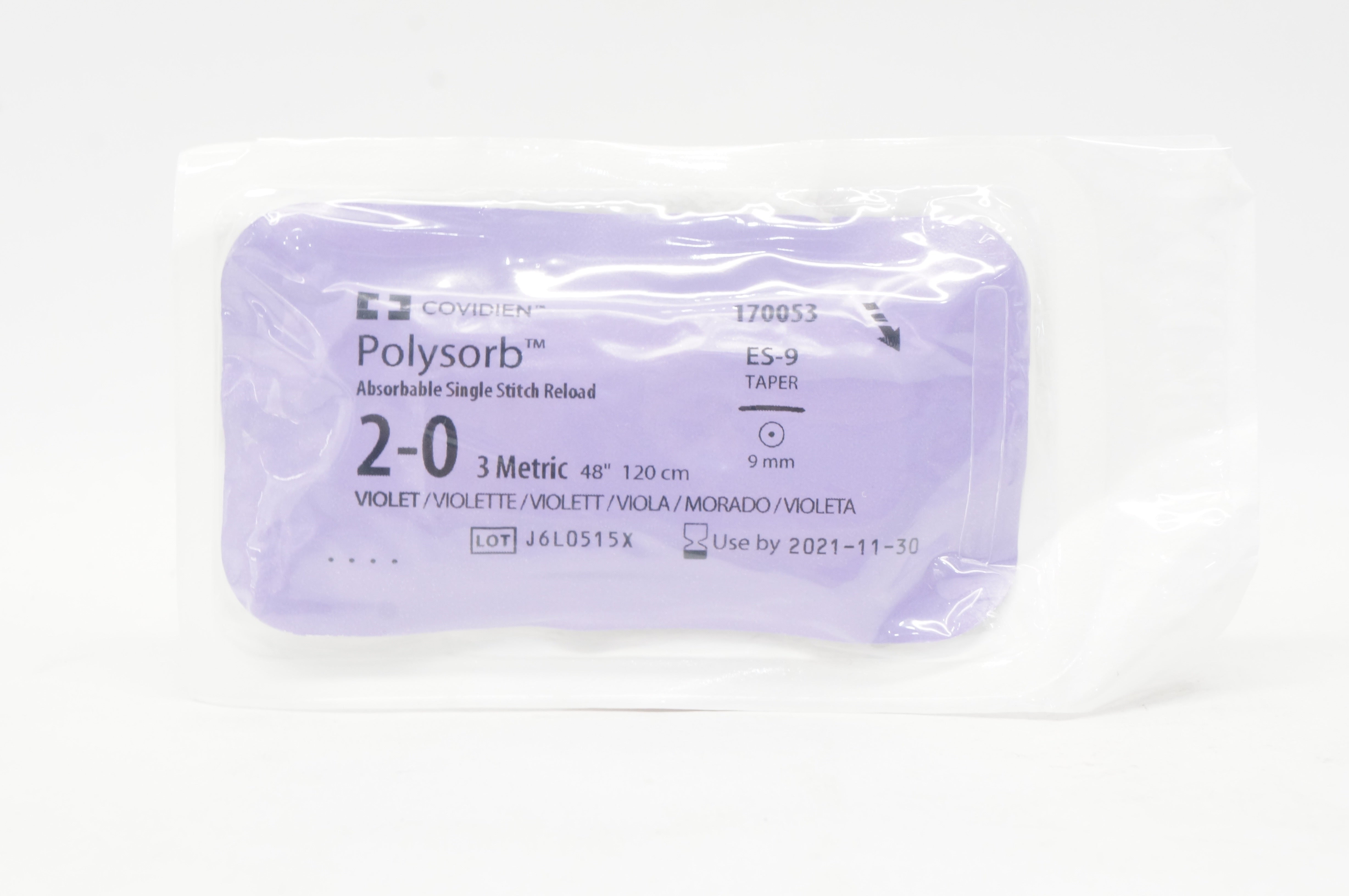 Polisorb Covidien 170053 Polysorb 2-0 ES-9, 9mm Taper, 48inch (x)
