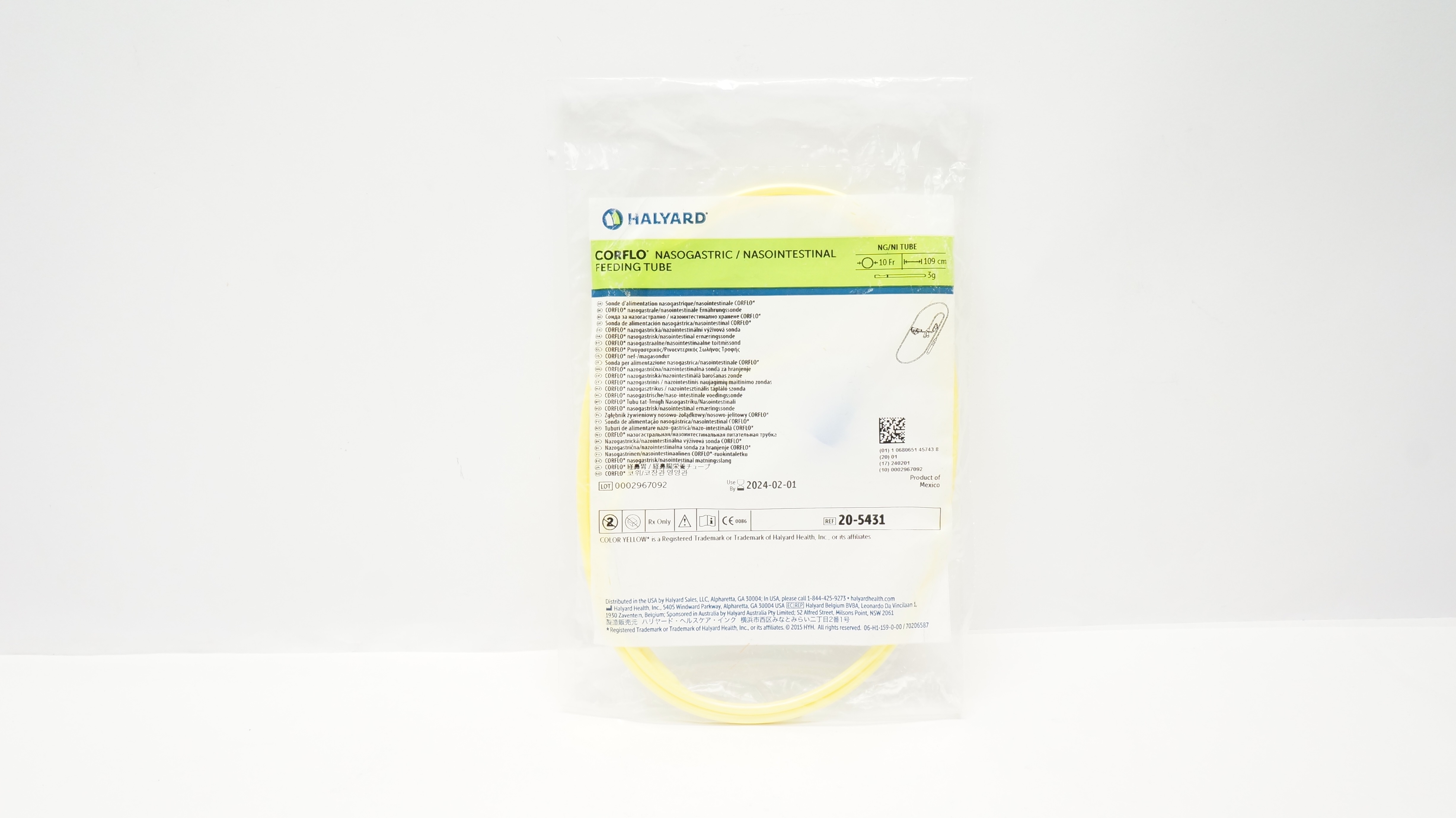 Halyard 20-5431 Corflo Nasogastric/Nasointestinal Feeding Tube 10 Fr x 109cm (x)
