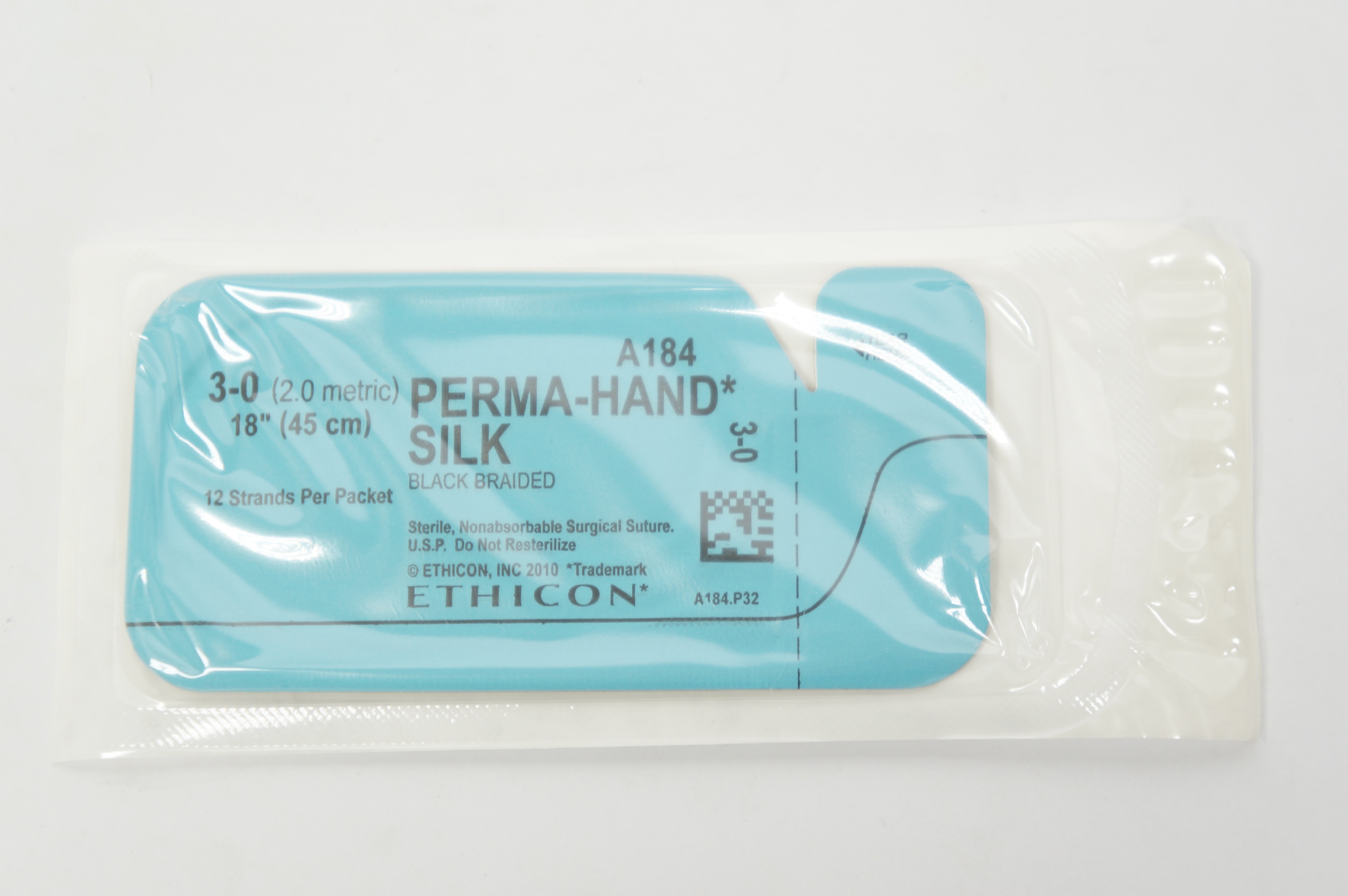Ethicon A184 3-0 Perma-Hand Silk Surgical Stre Black Braided, 18inch- Pack of 12