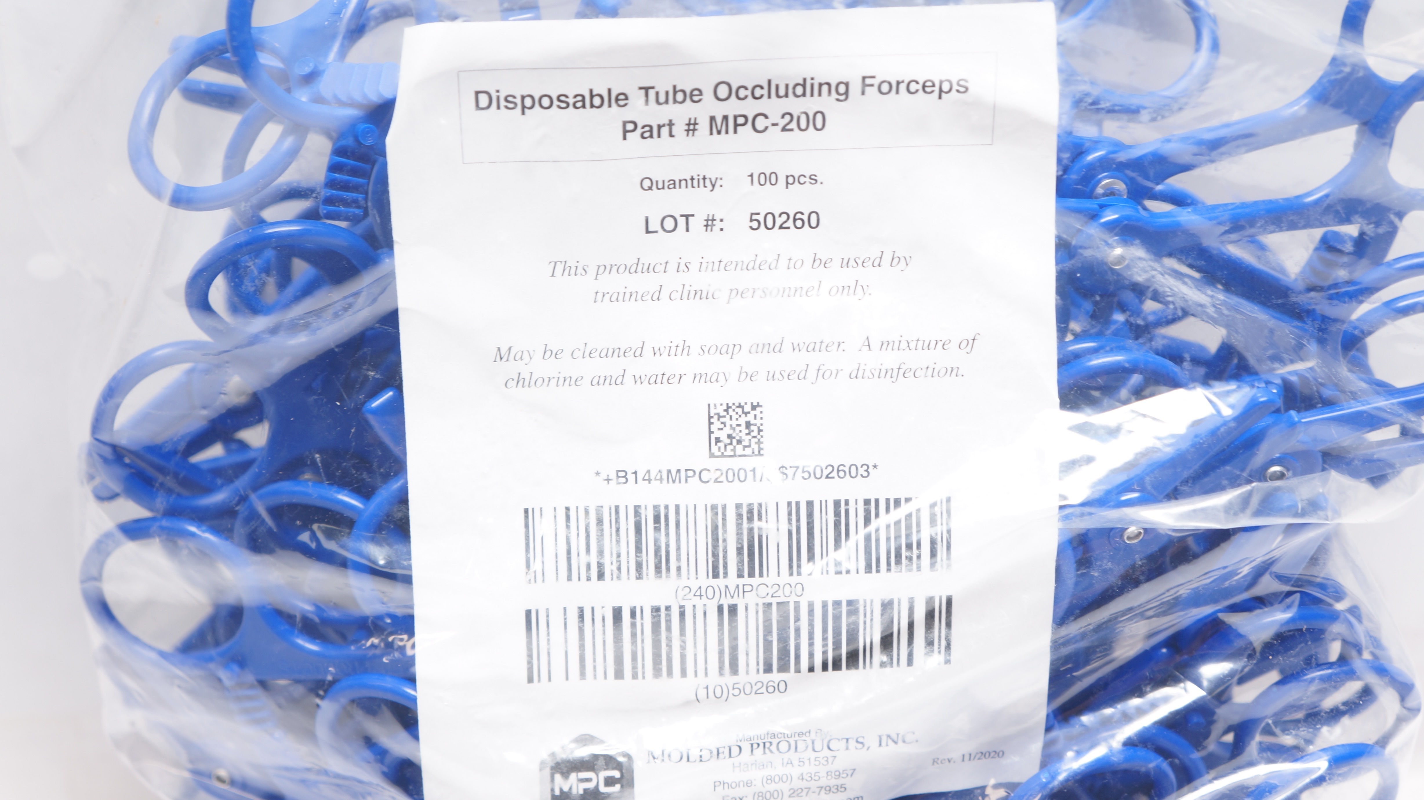 Molded Products MPC-200Y-10 Disposable Tube Occluding Forceps - Pack of 100