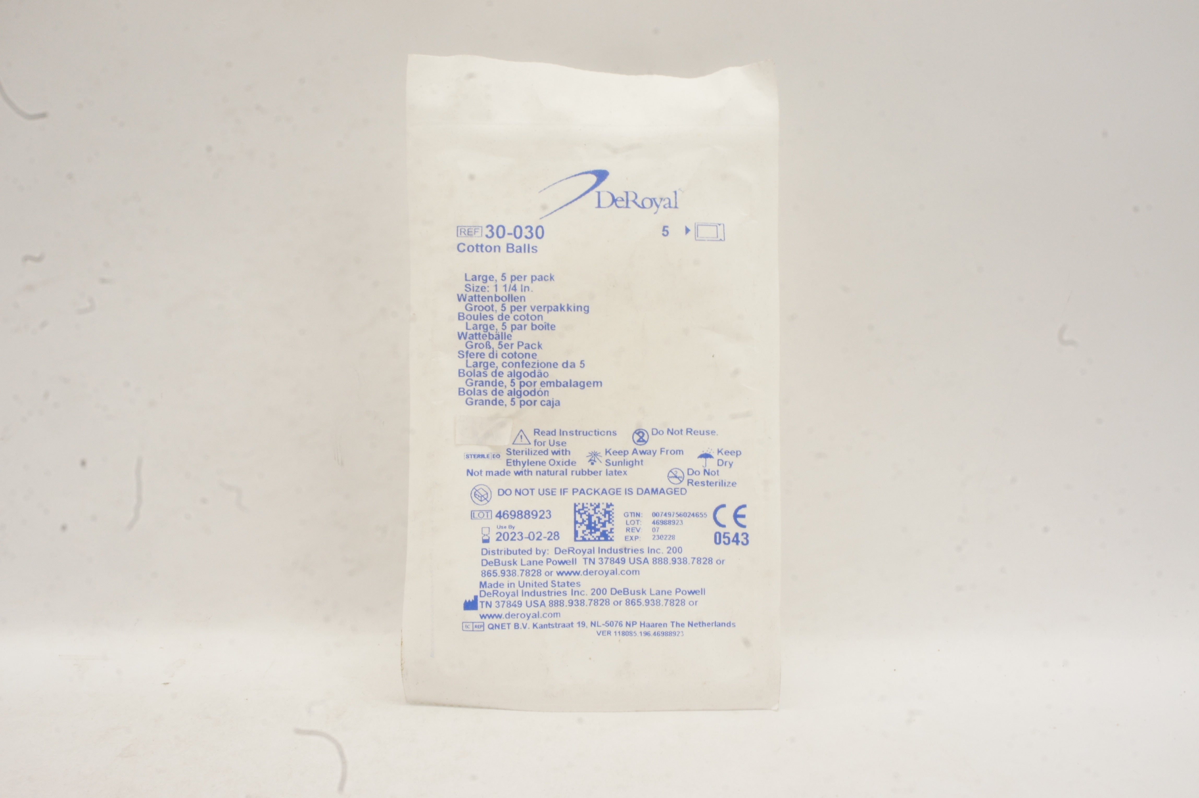 DeRoyal 30030 Cotton Balls Large Size 11/4inch (x) Pack of 5