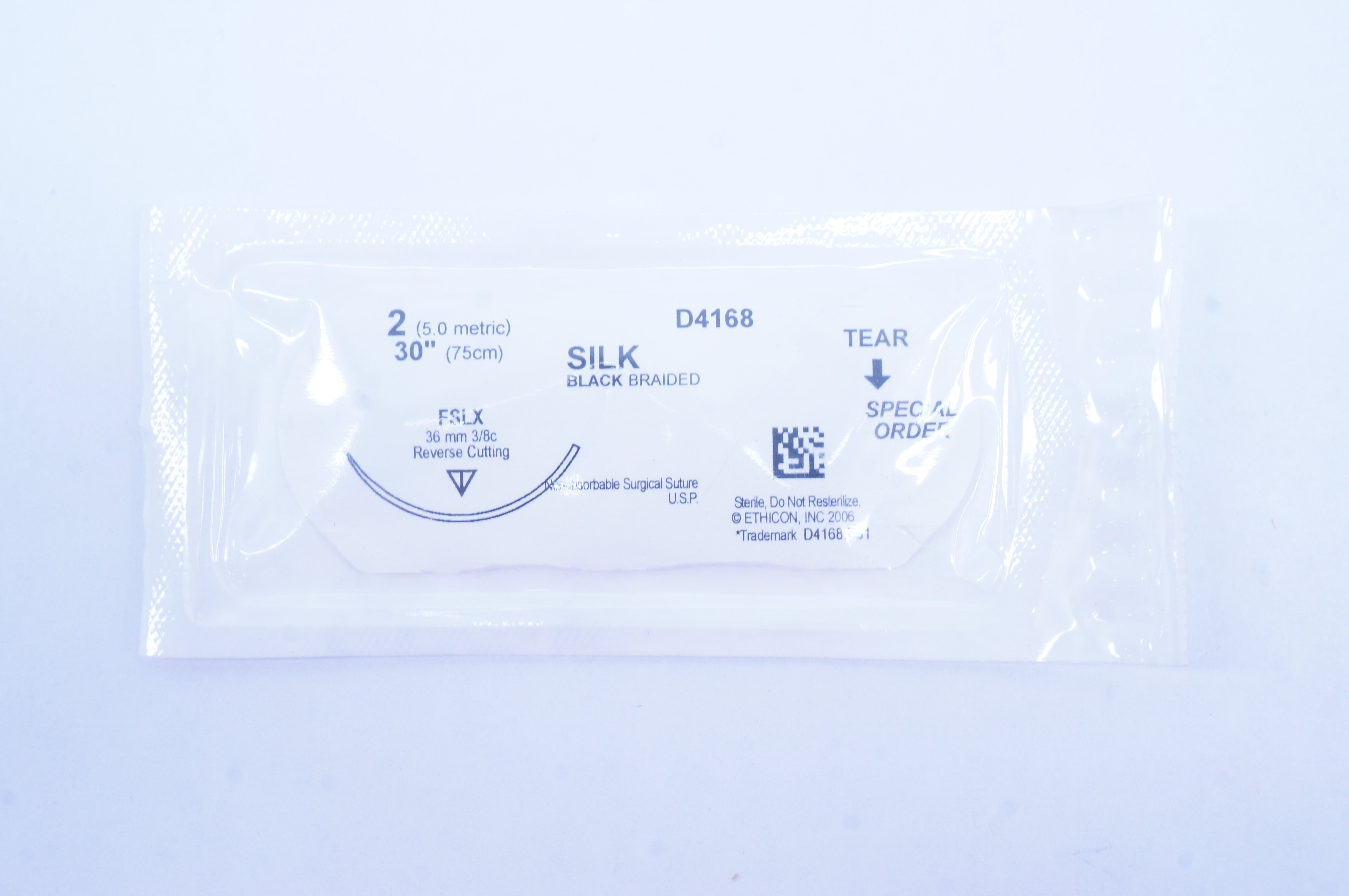 Ethicon D4168 2 Silk Black Braided FSLX 36mm 3/8c Reverse Cutting 30 inch (x)