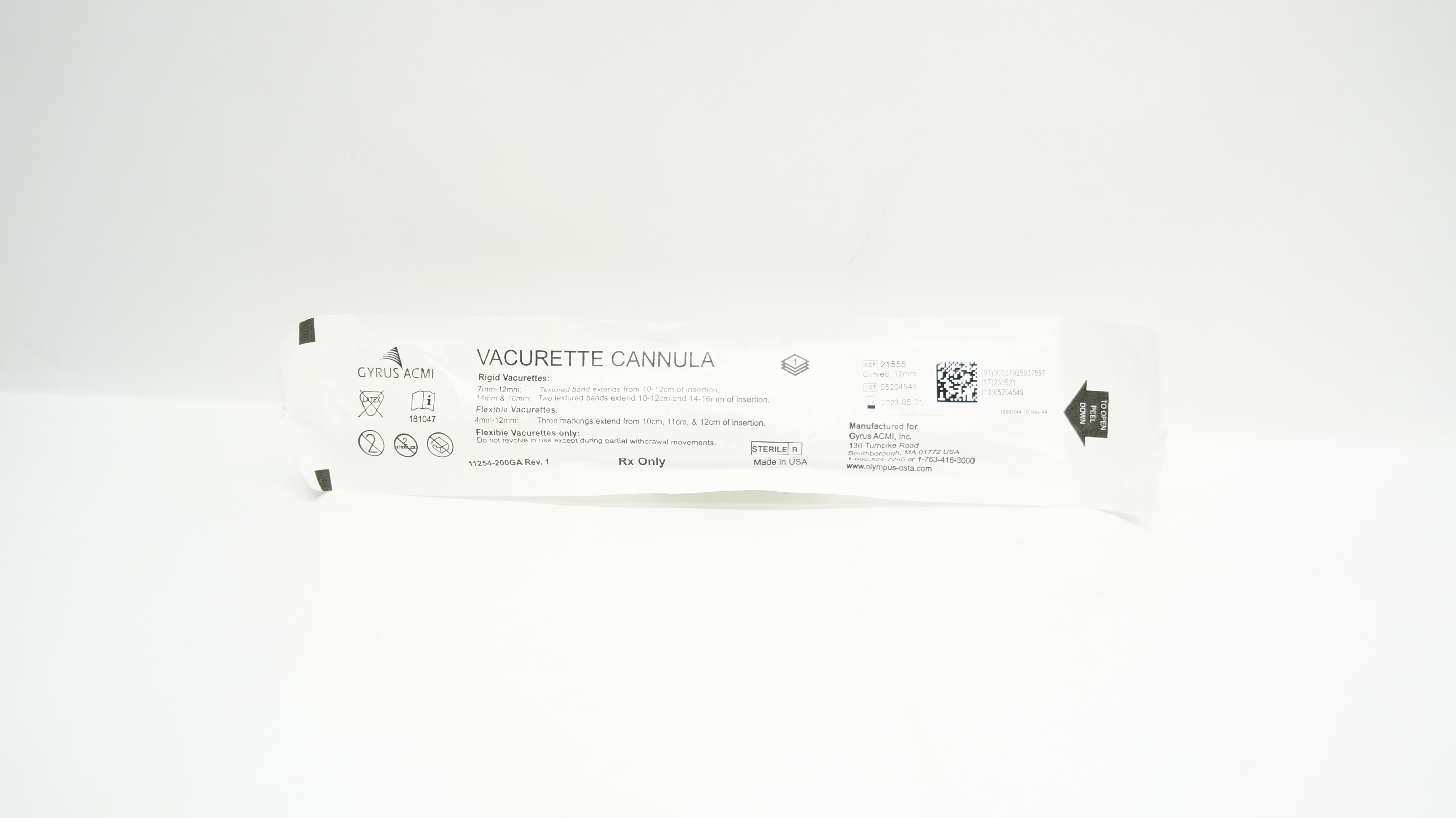 Gyrus ACMI 21552 Vacurette Cannula Curved Rigid OD 9mm (x)