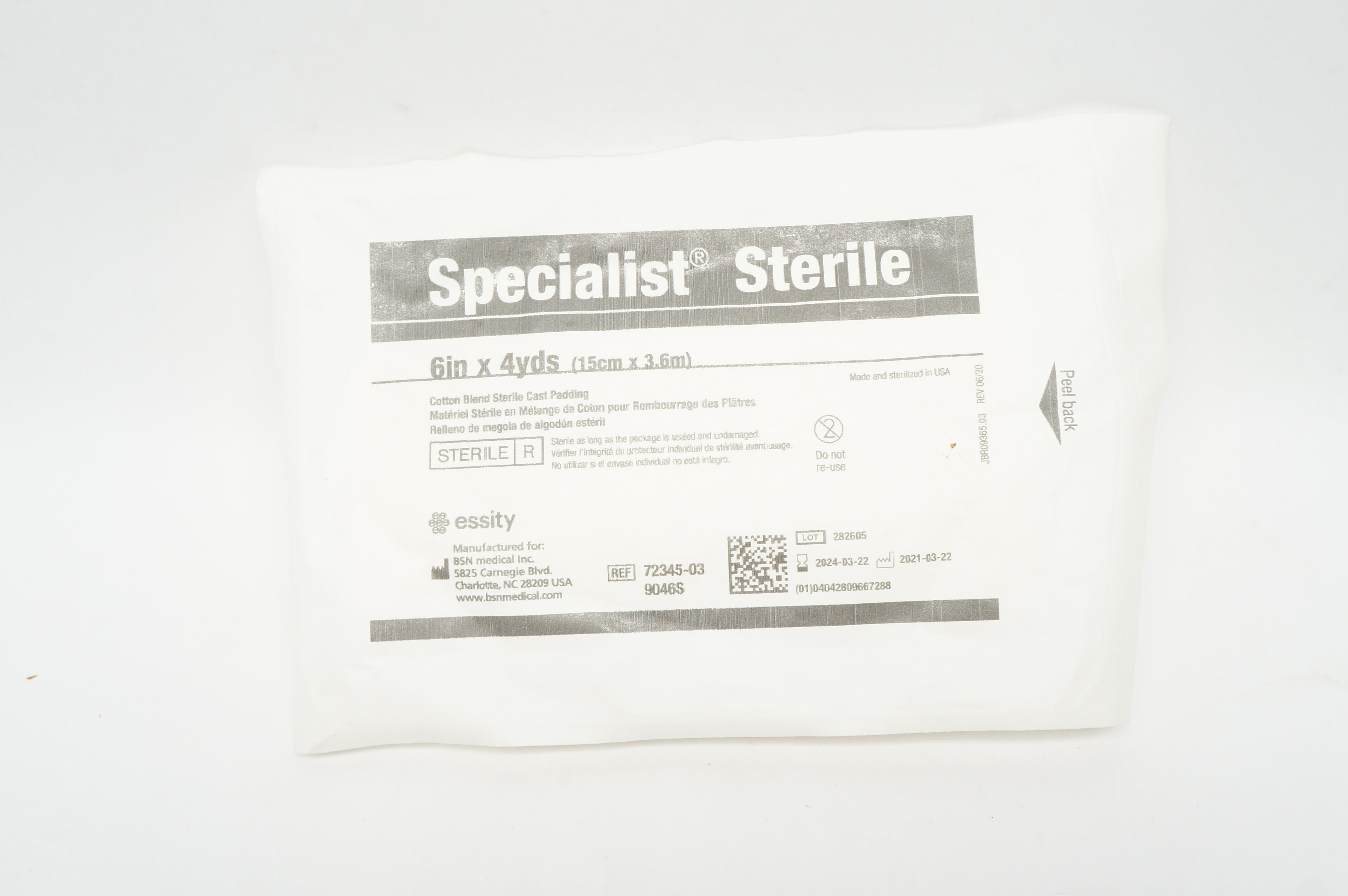 BSN Medical 90463S 72345-03 Specialis Cotton Blend Sterile Cast Padding 6inx4yds