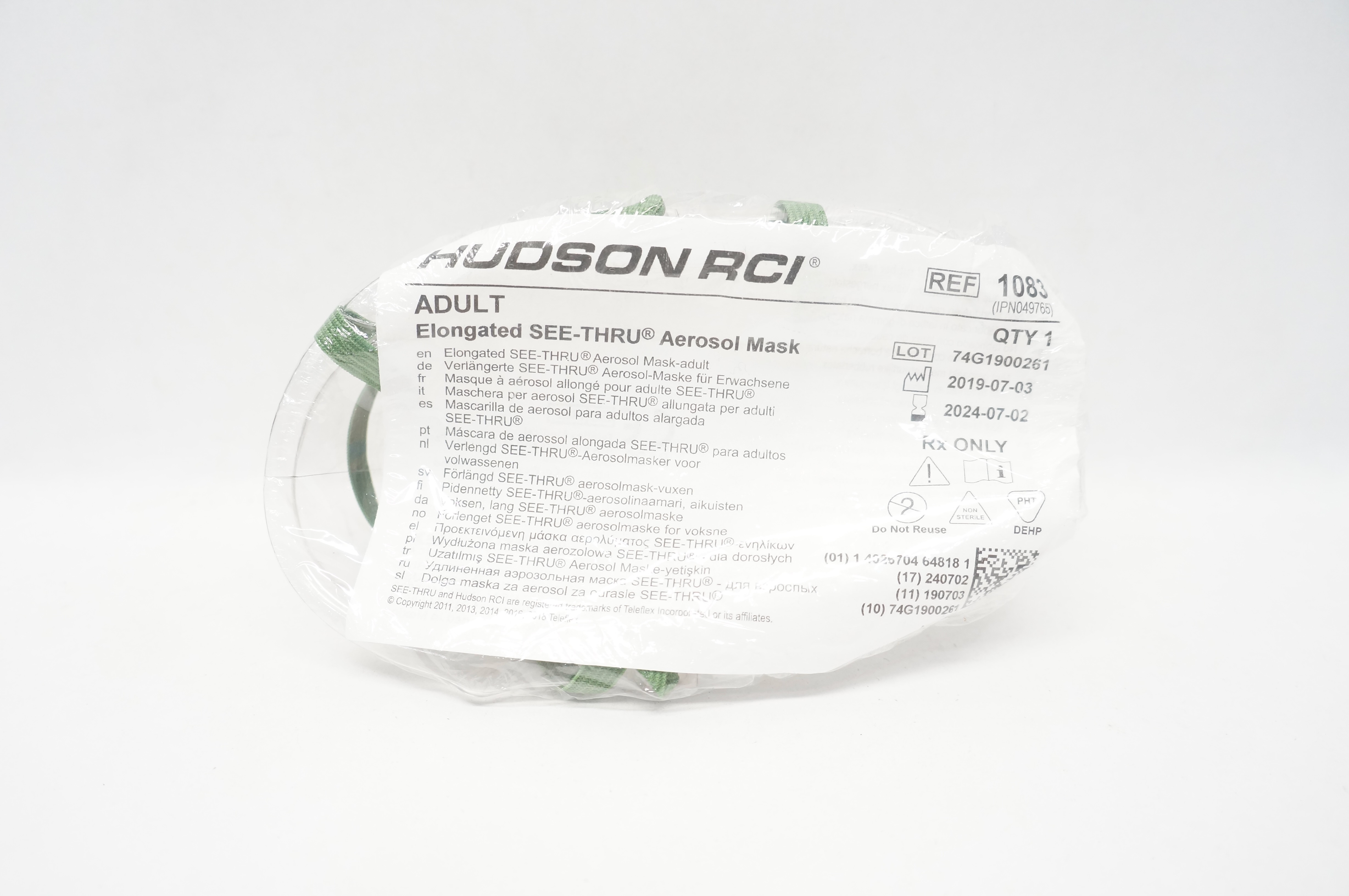 Hudson RCI 1083 Teleflex Elongated SEE-THRU Aerosol Mask Adult