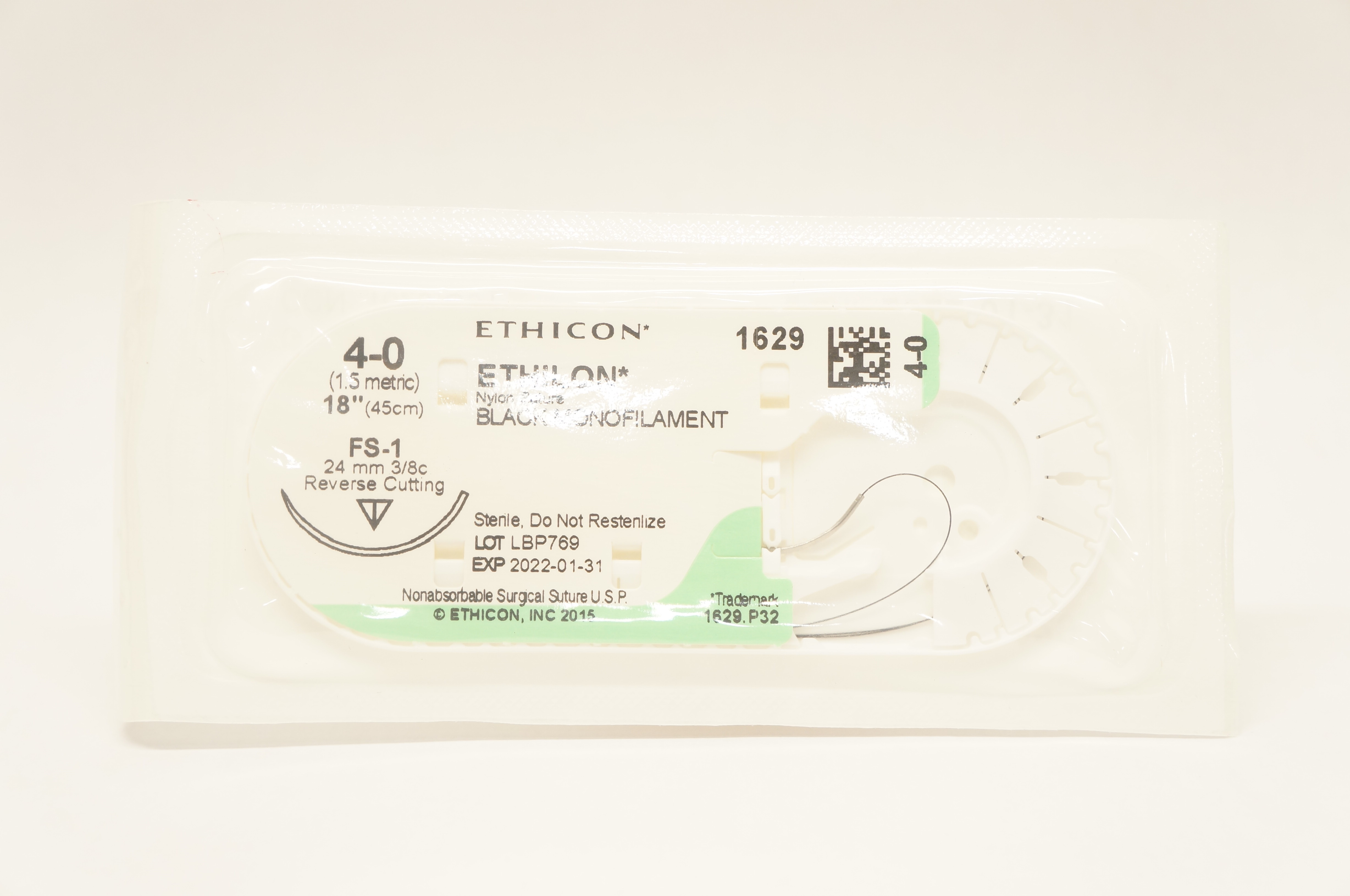 Ethicon 1629 4-0 ETHILON FS-1 24mm 3/8c Reverse Cutting 18inch (x)