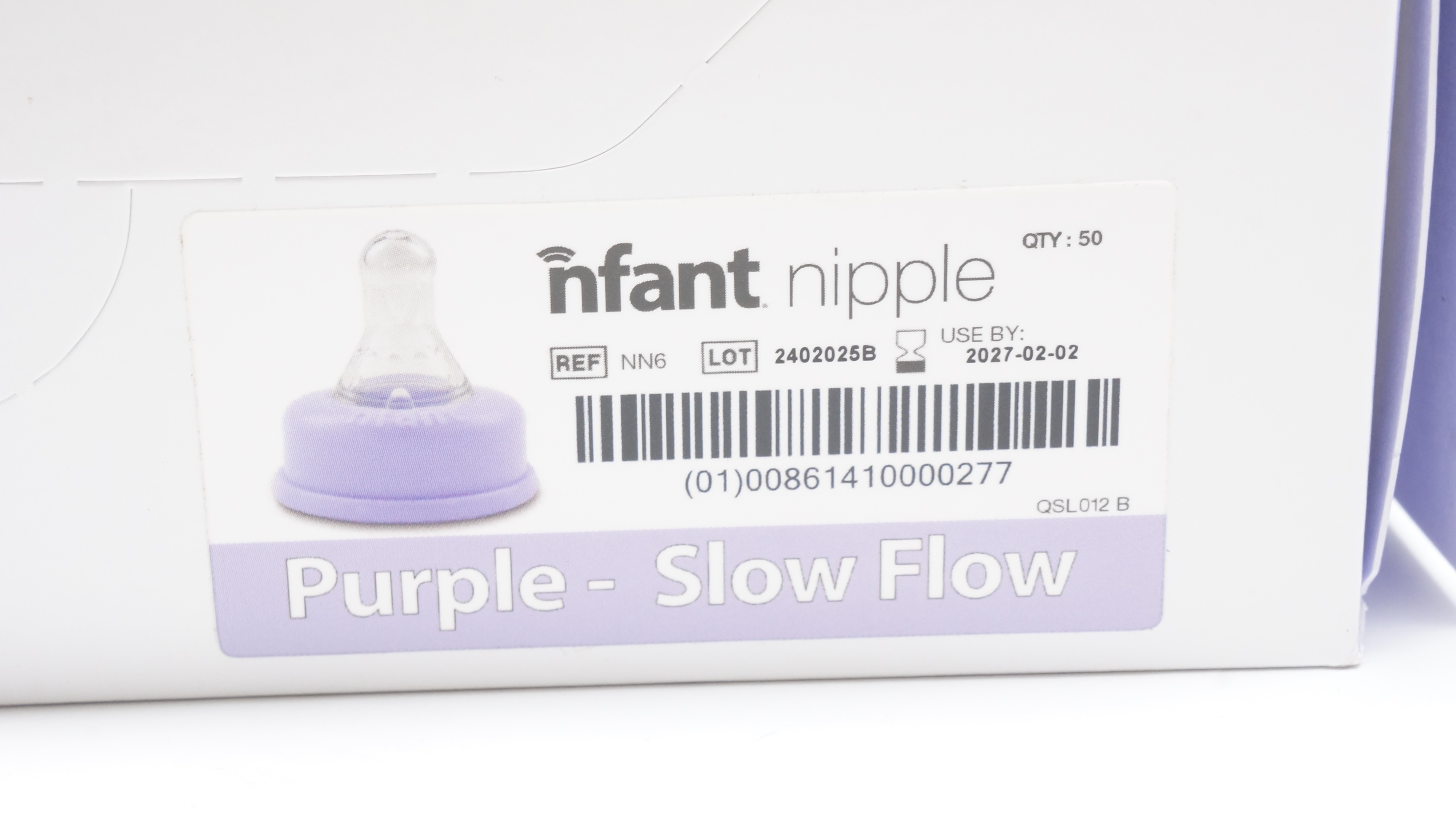 Nfant Labs NN6 Infant Nipple & Ring, Purple-Slow Flow - Box of 50
