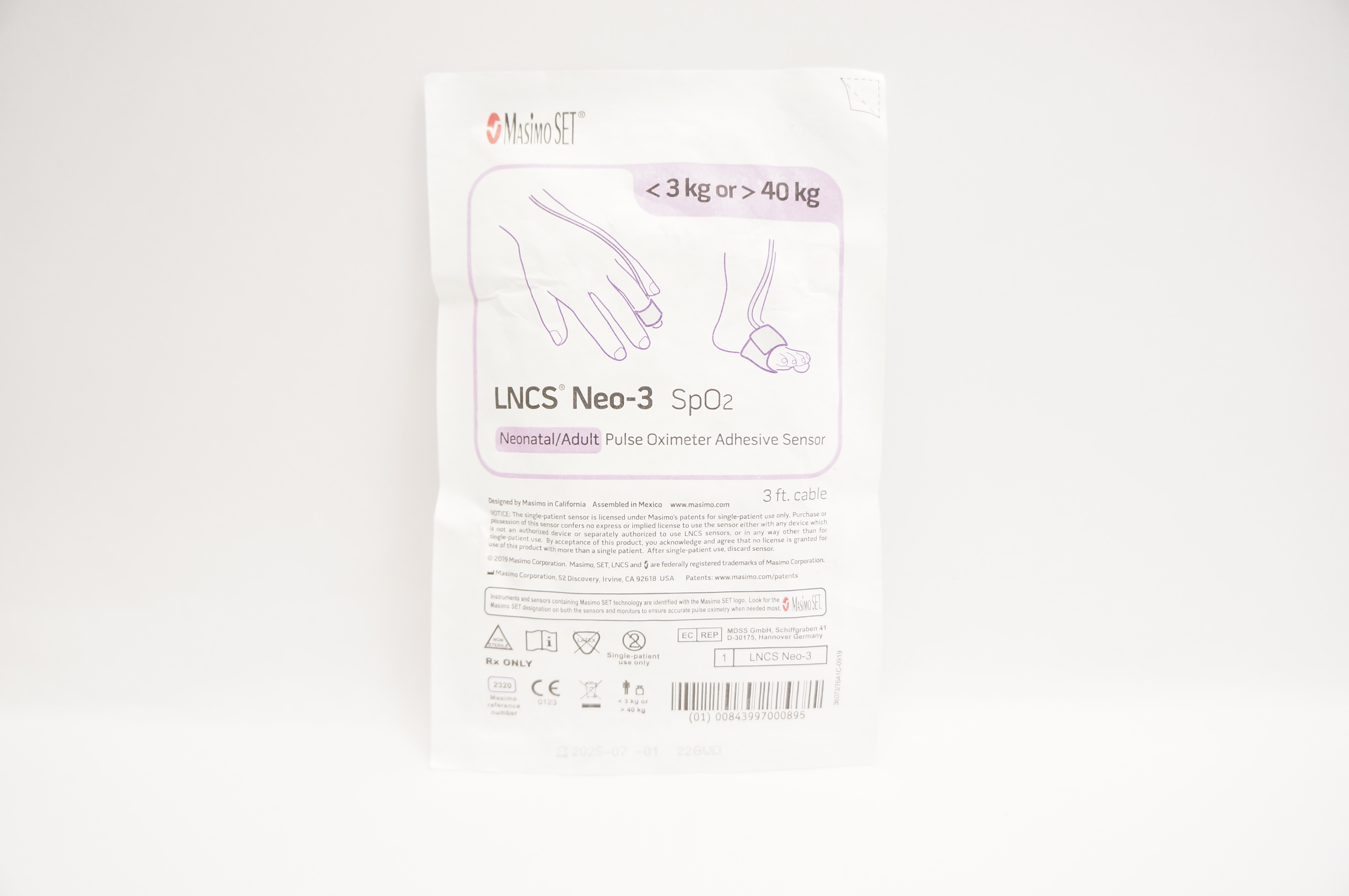 MasimoSet 2320 LNCS Neo-3 SpO₂ Pulse Oximeter Adhesive Sensor <3kg or > 40kg