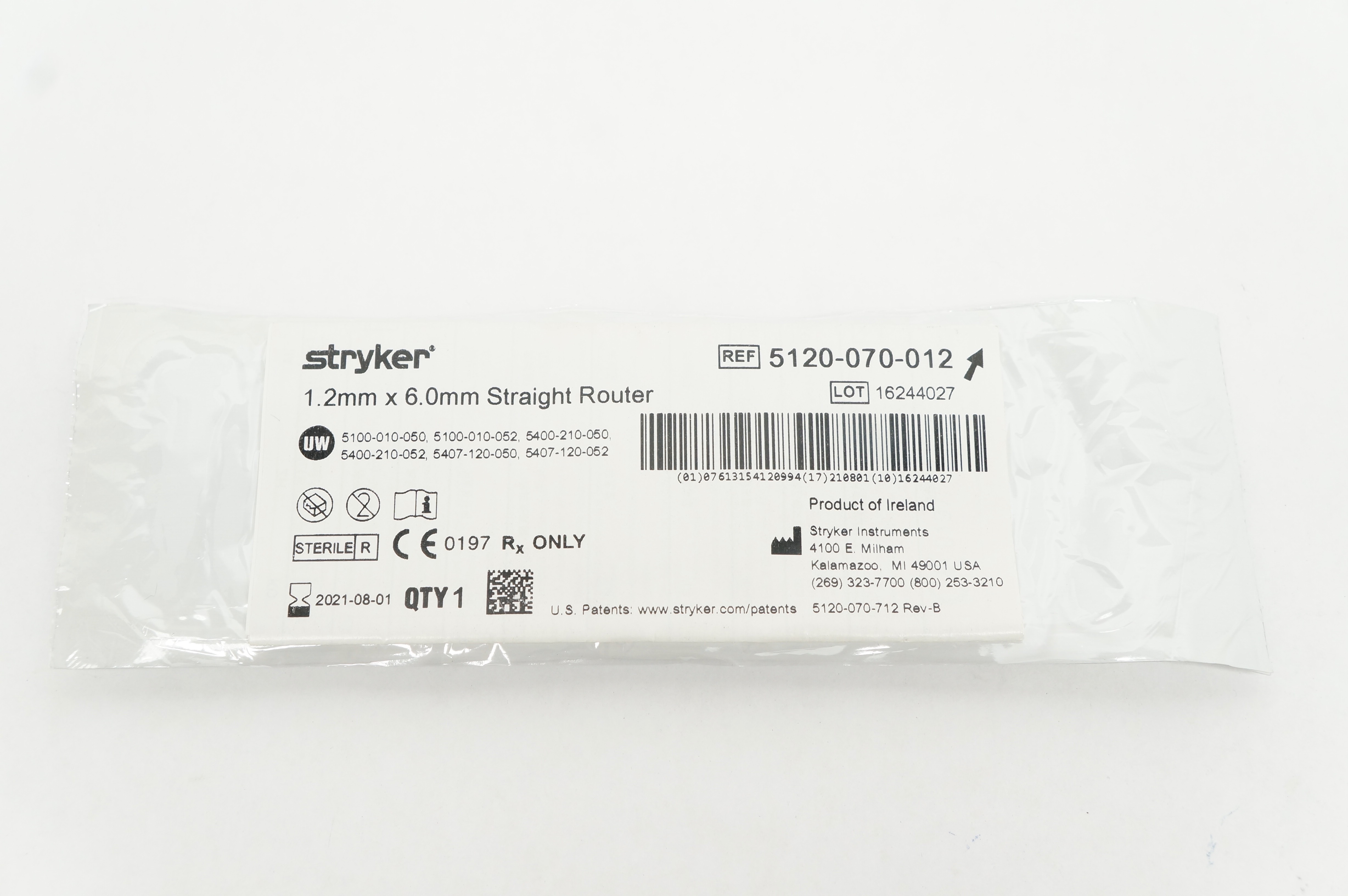 Stryker 5120-070-012 1.2mm x 6.0mm Straight Router (x)