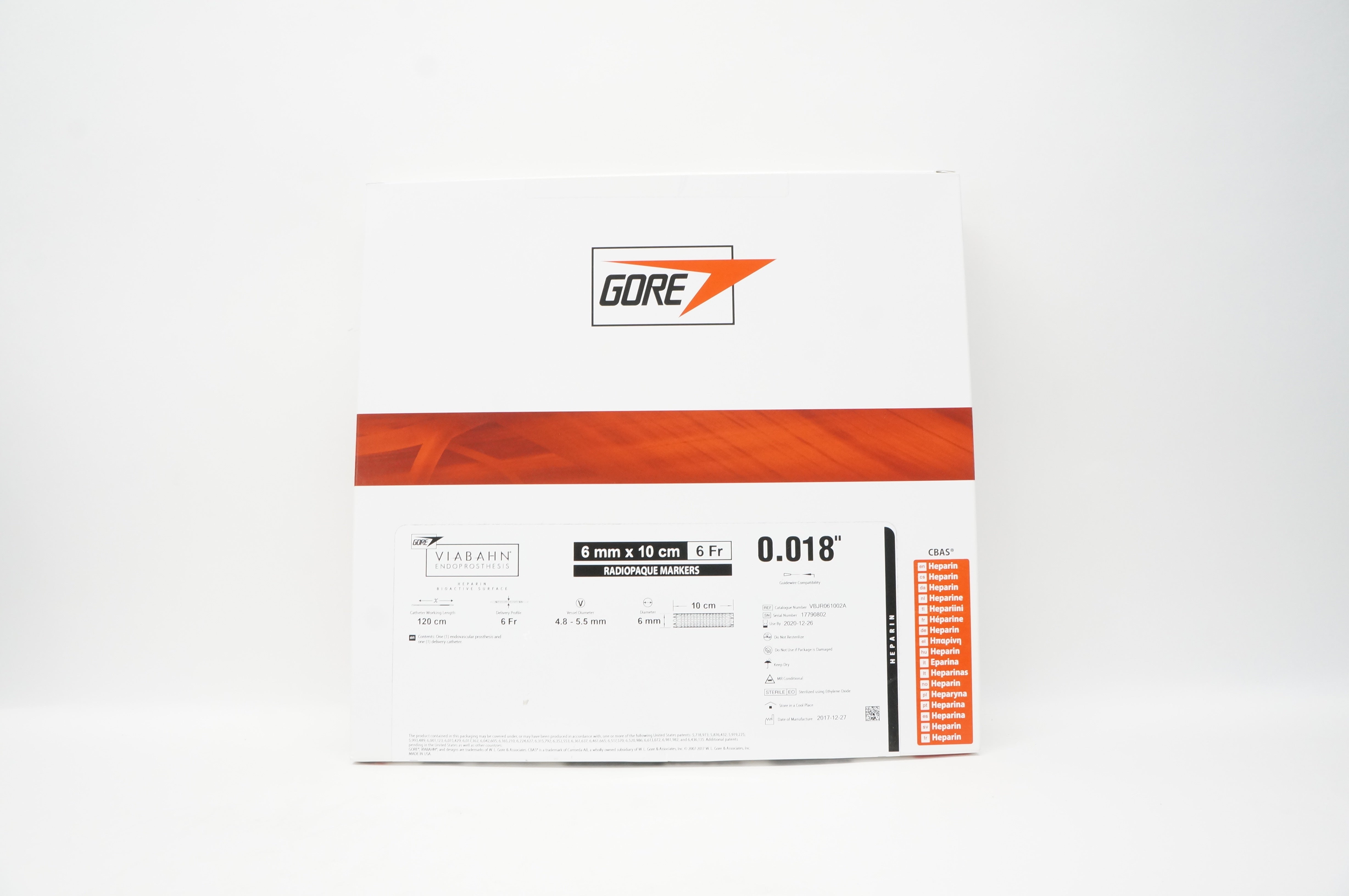 Gore VBJR061002A Viabahn Radiopaque Markers 6mm x 10cm x 6Fr x 0.018inch (x)