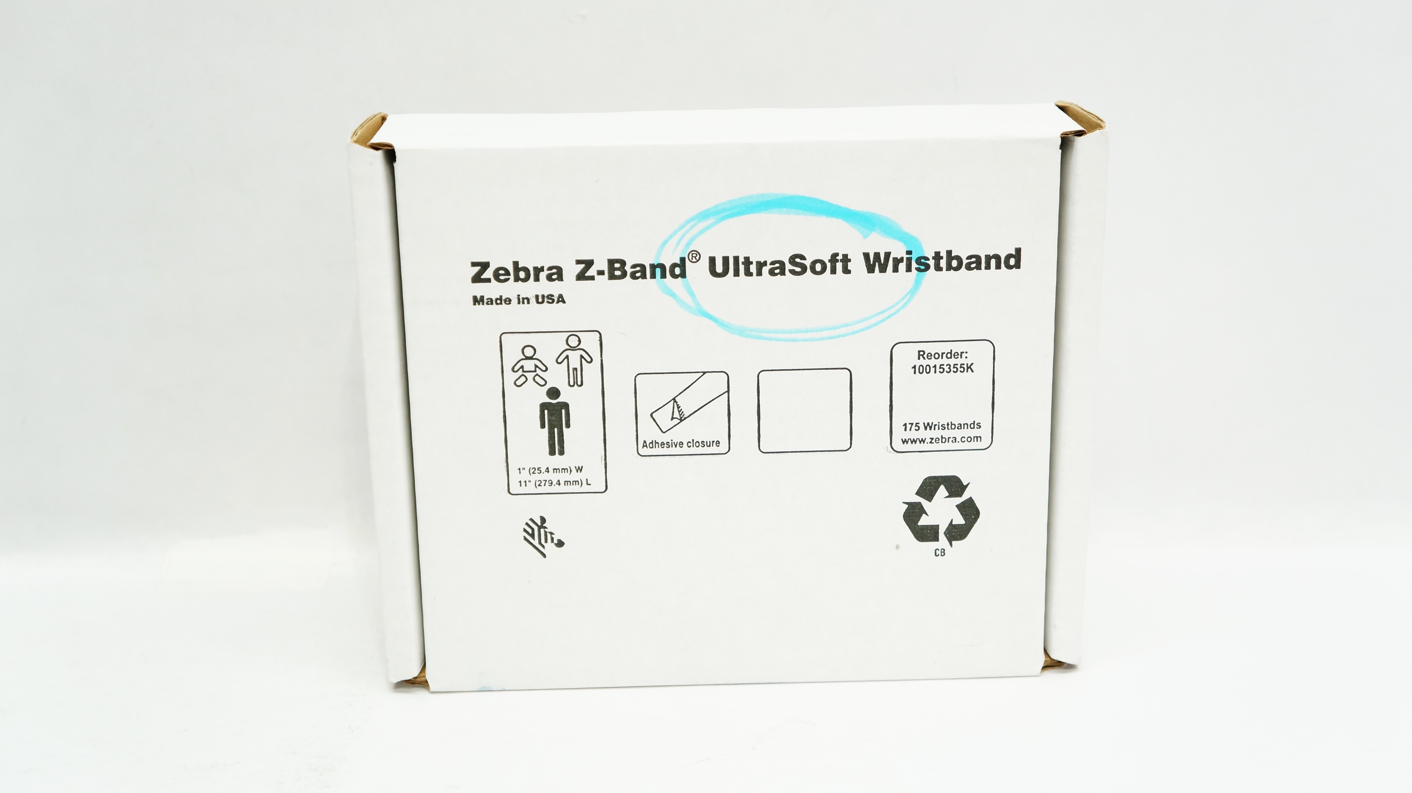 Zebra 10015355K Z-band UltraSoft Wristband 1inch x 11inch - box of 175