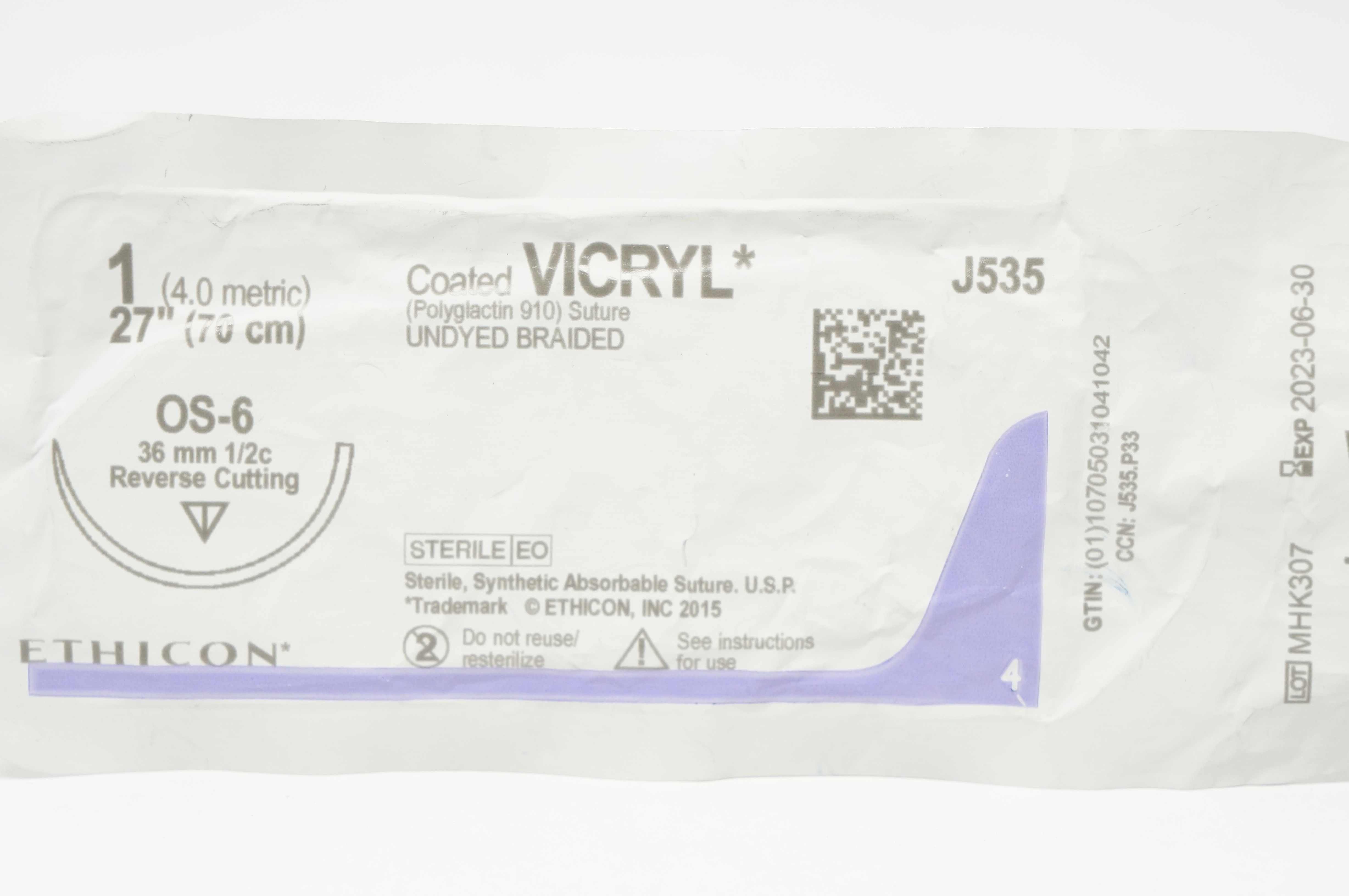 Ethicon J535 1 VICRYL OS-6 36mm 1/2c Reverse Cutting 27 inch