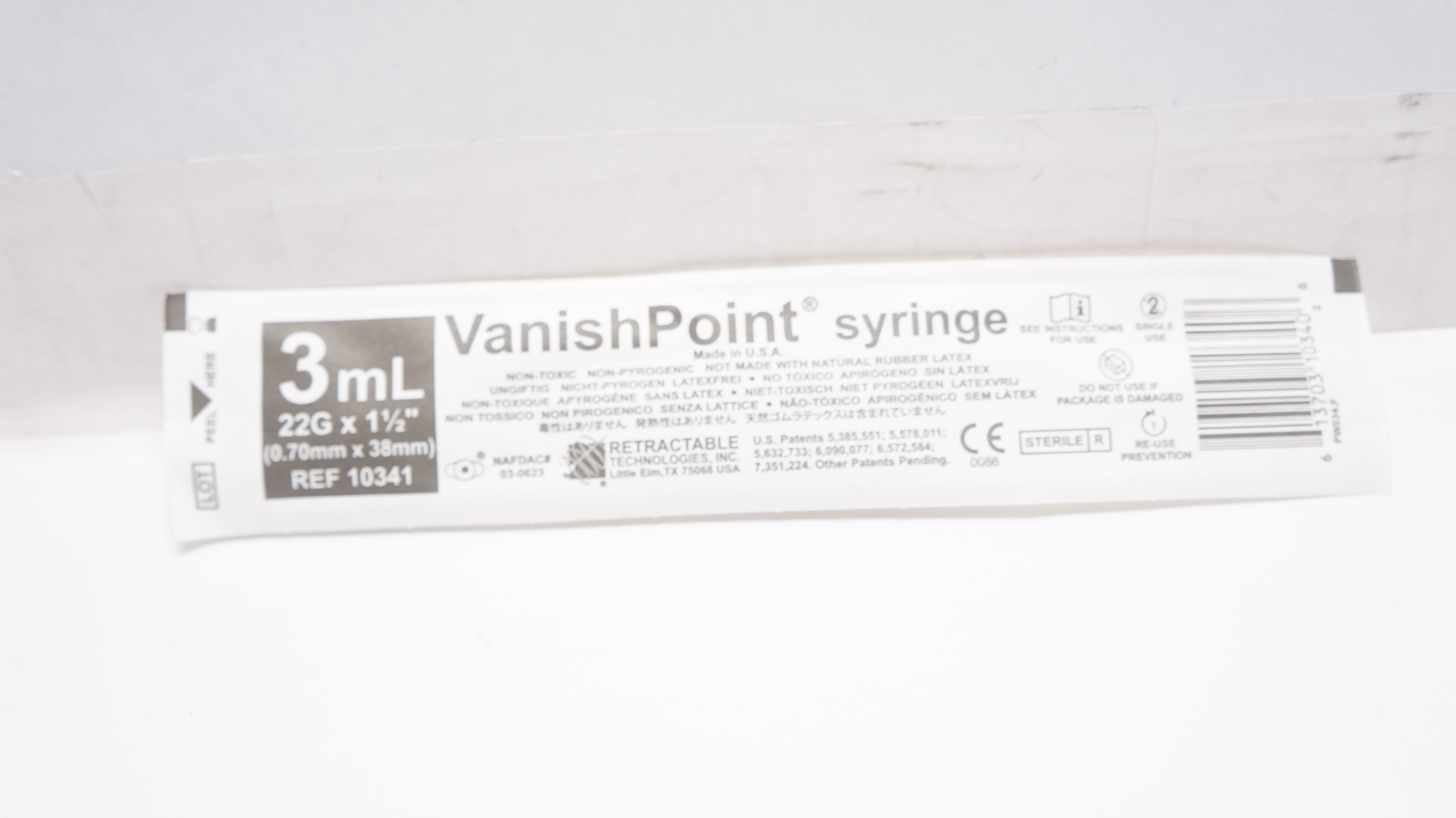 Point Source Syringe Retractable 10341 VanishPoint Syringe 3ml 22G x 1 1/2 inch
