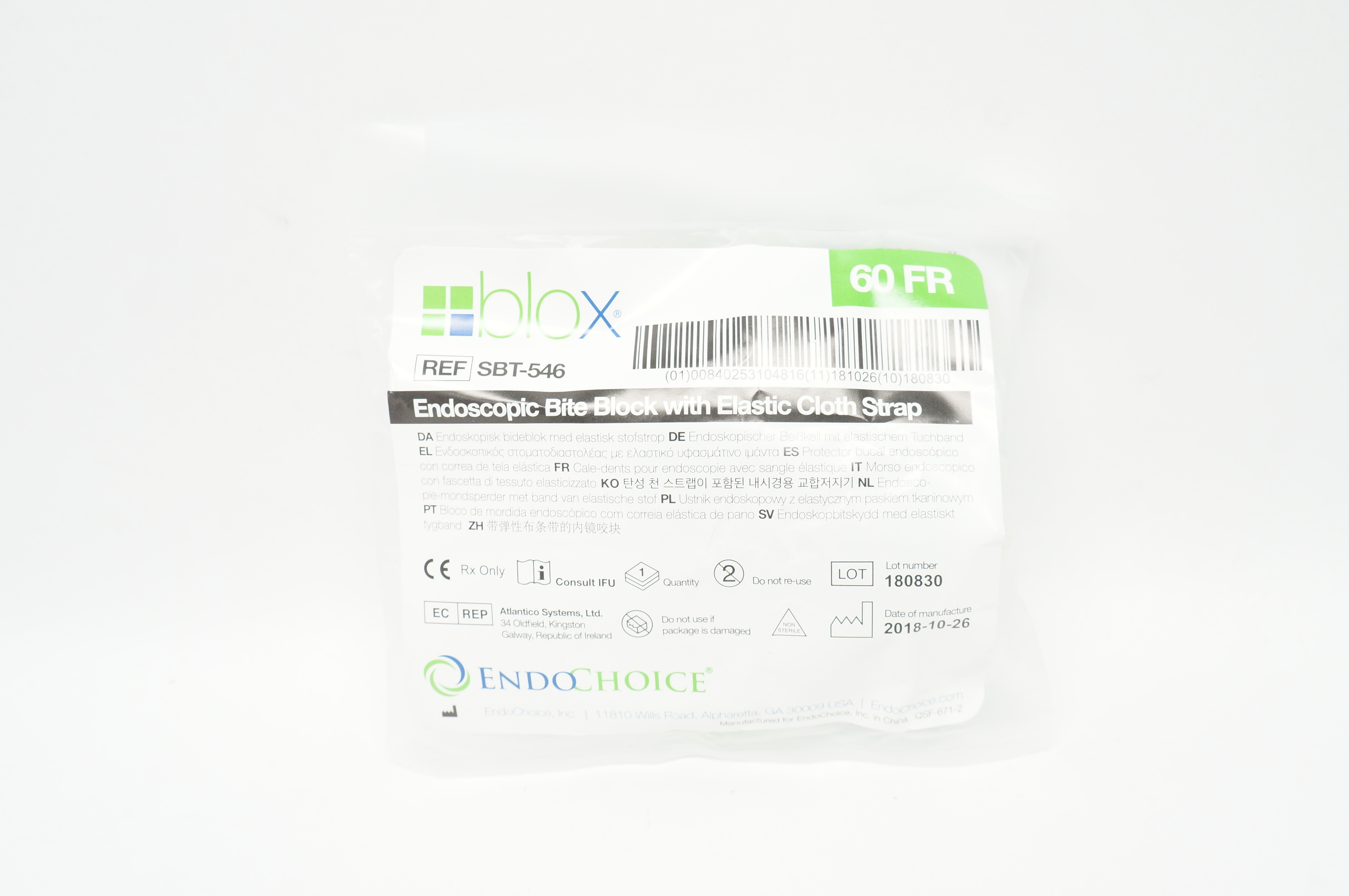 EndoChoice SBT-546 Blox Endoscopic Bite Block with Elastic Cloth Starap 60Fr