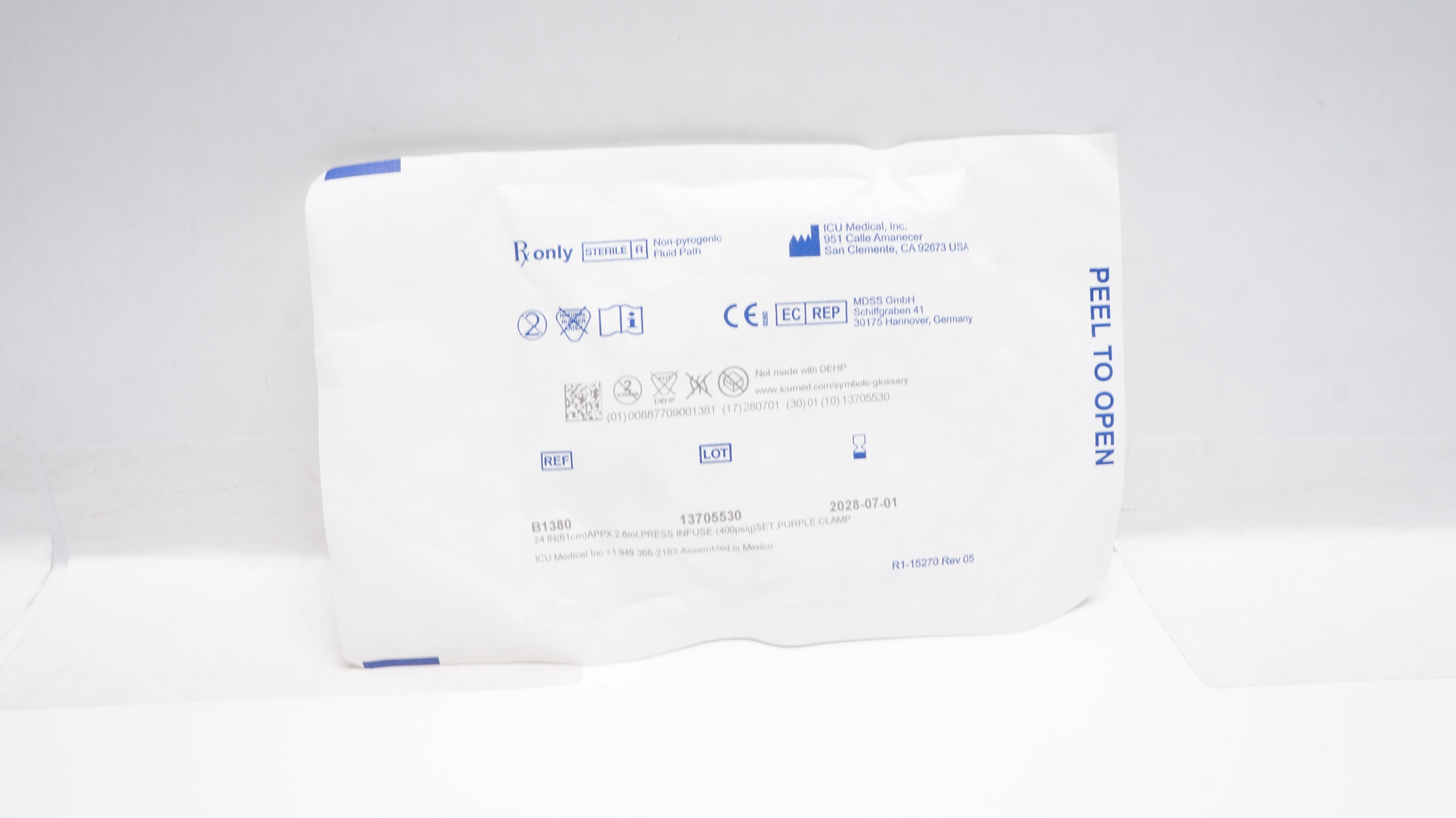 ICU Medical B1380 Press Infuse Set, Purple Clamp 24inch x 2.6ml (Approx.)