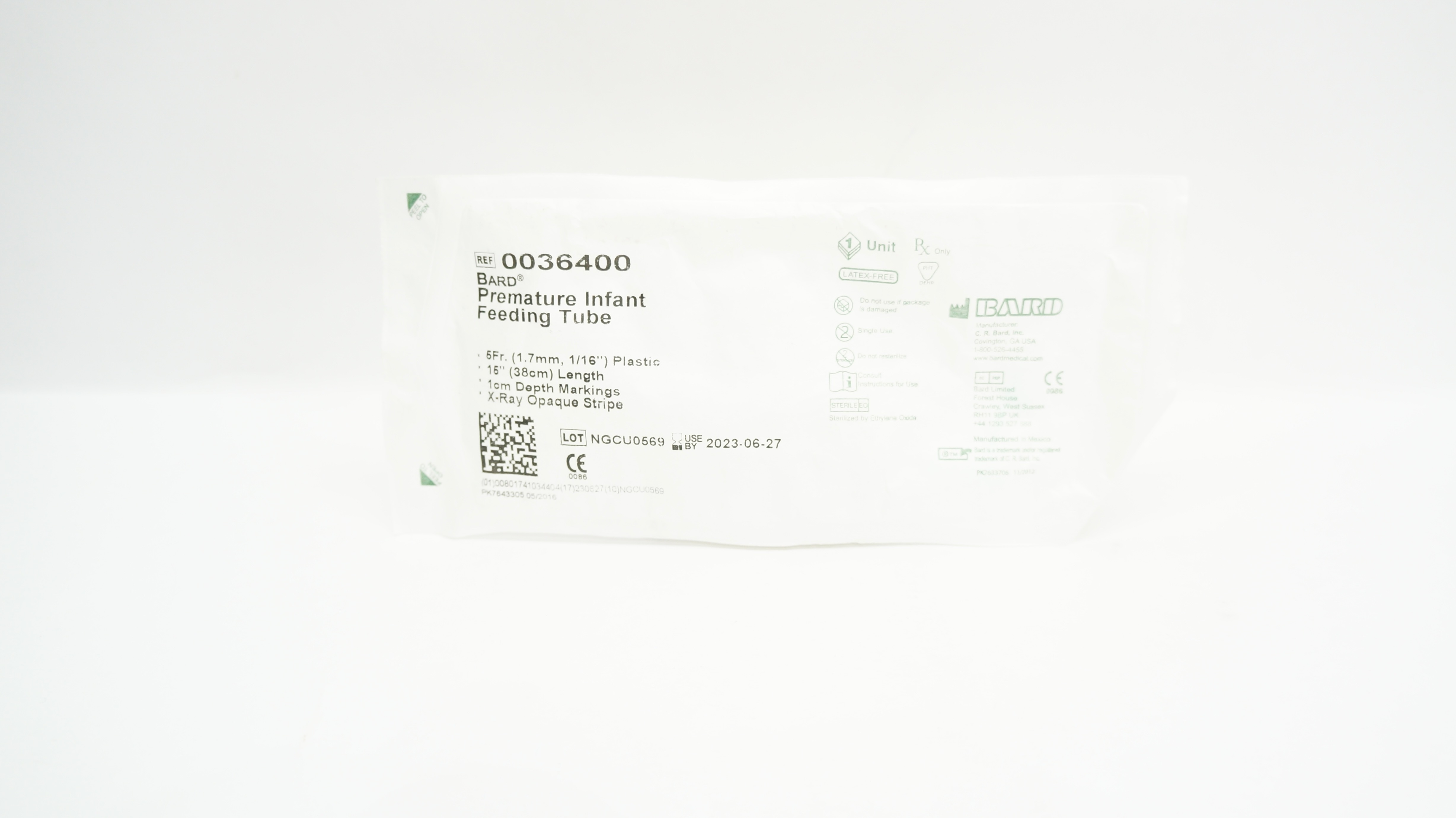 Bard 0036400 Premature Infant Feeding Tube, Plastic 5Fr x 15inch