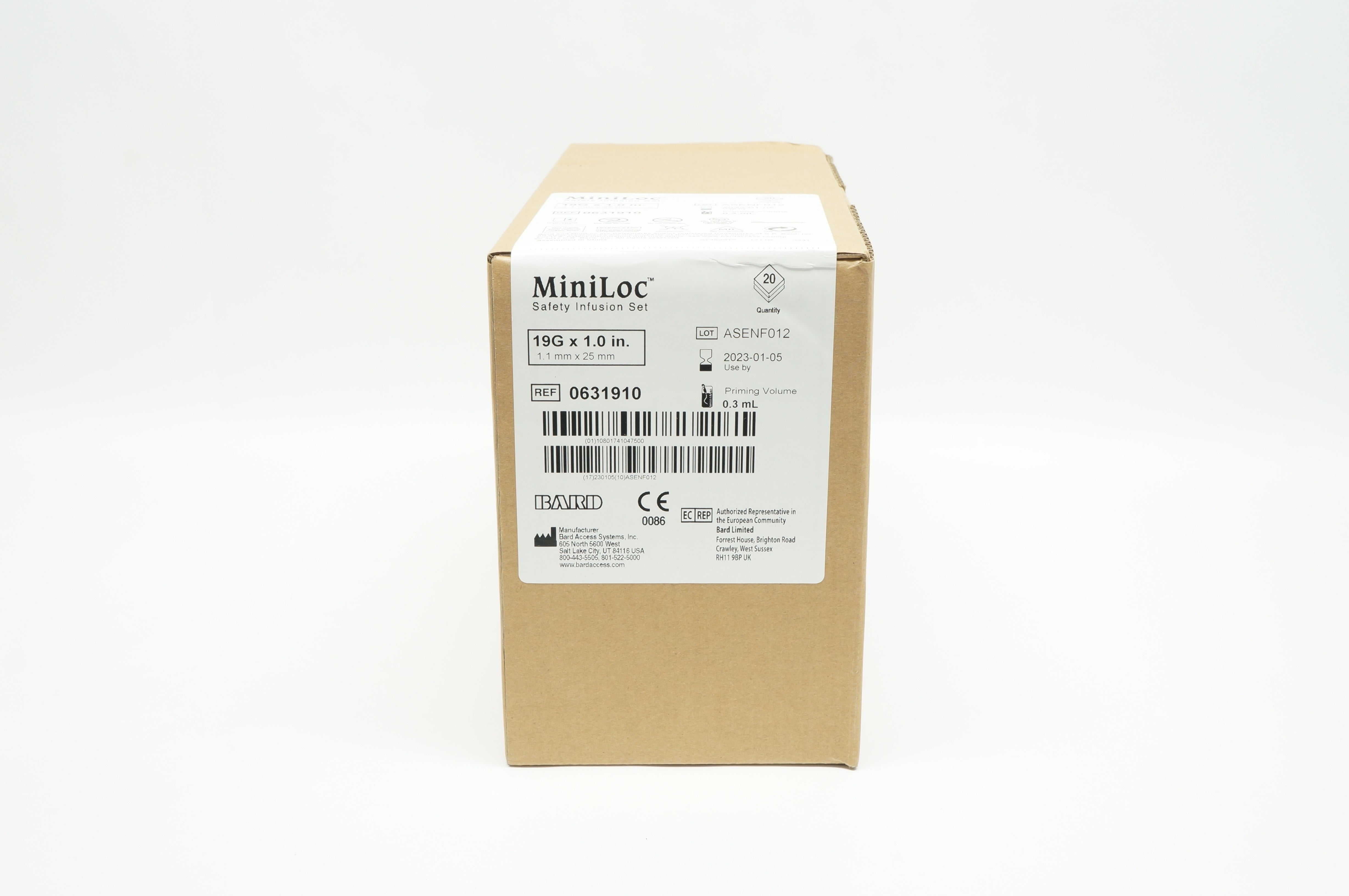 Bard 0631910 Miniloc Safety Infusion Set 19G x 1.0inch - Box of 20