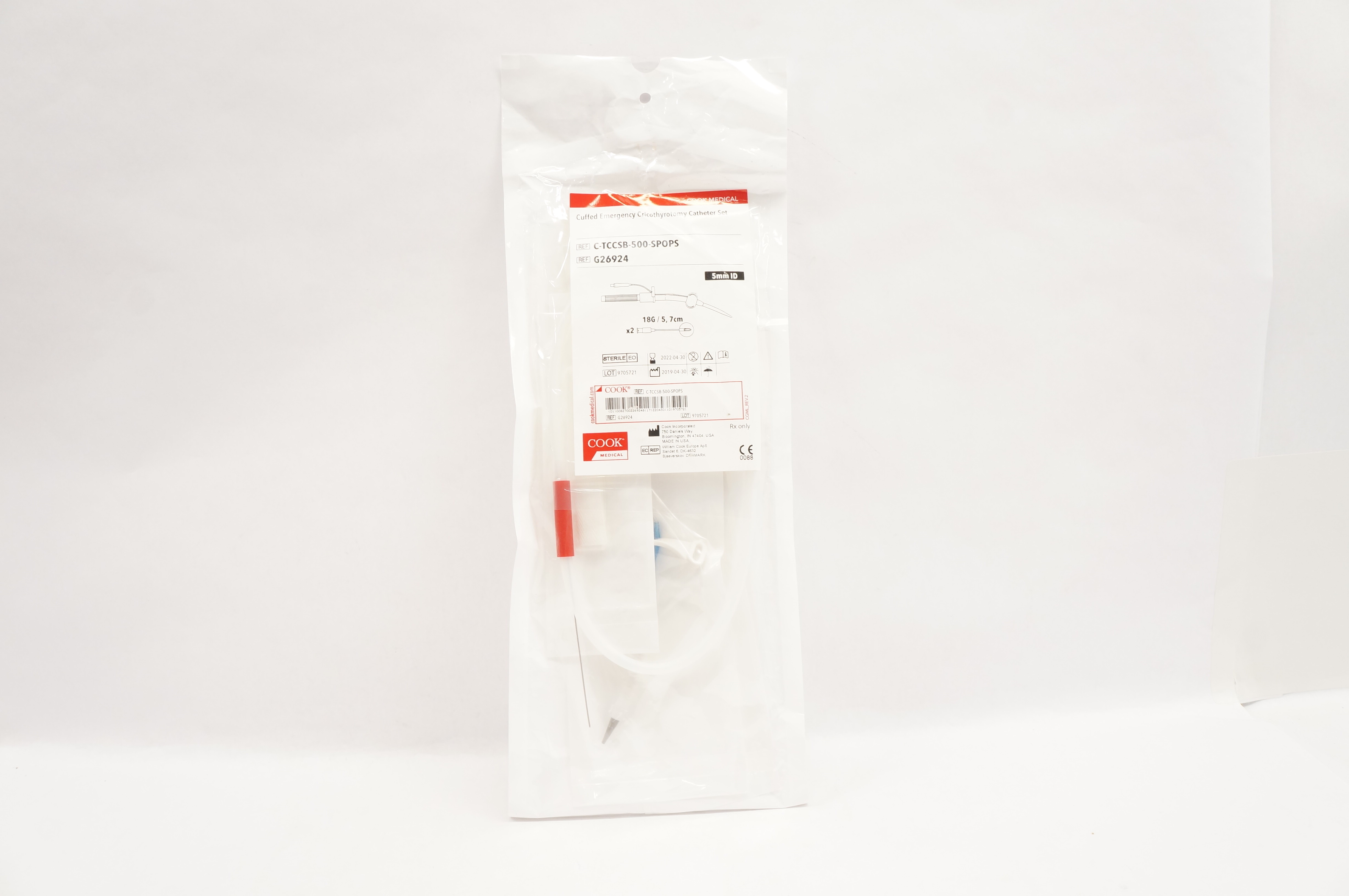 Cook Medical G26924 Cuffed Emergency Cricothyrotomy Cath. Set 5mm ID x 18G (x)