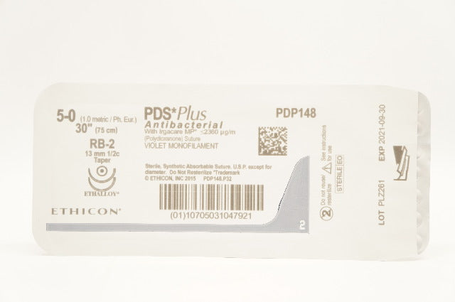 Ethicon PDP148 5-0 PDS Plus W/ Ingacare MP Stre RB-2 13mm 1/2c Taper 30 inch (x)