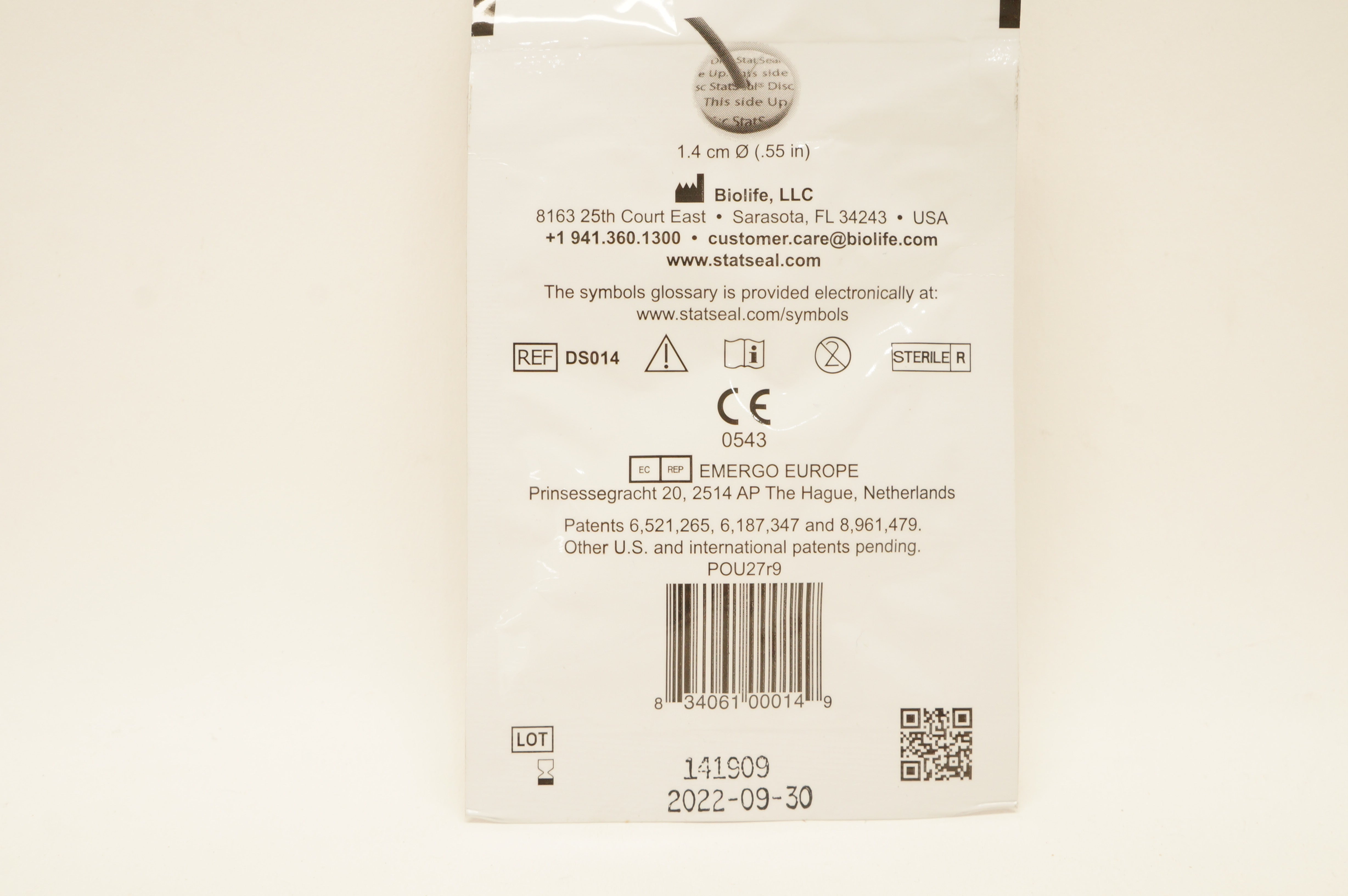 Biolife DS014 StatSeal Topical Disc For External Control of Bleeding ...