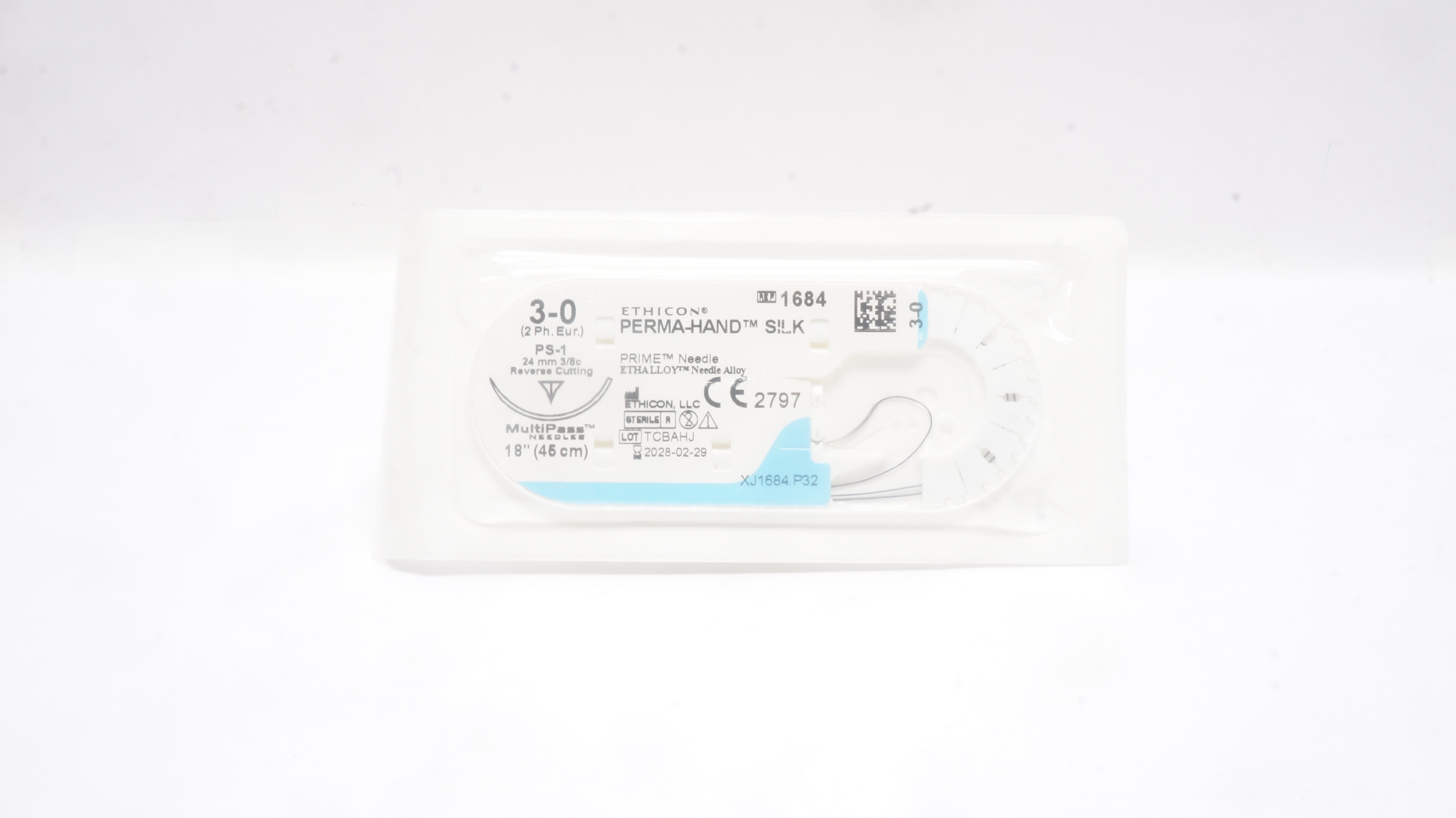 Ethicon 1684 3-0 Perma-Hand Silk Stre PS-1 24mm 3/8c Reverse Cutting, 18inch