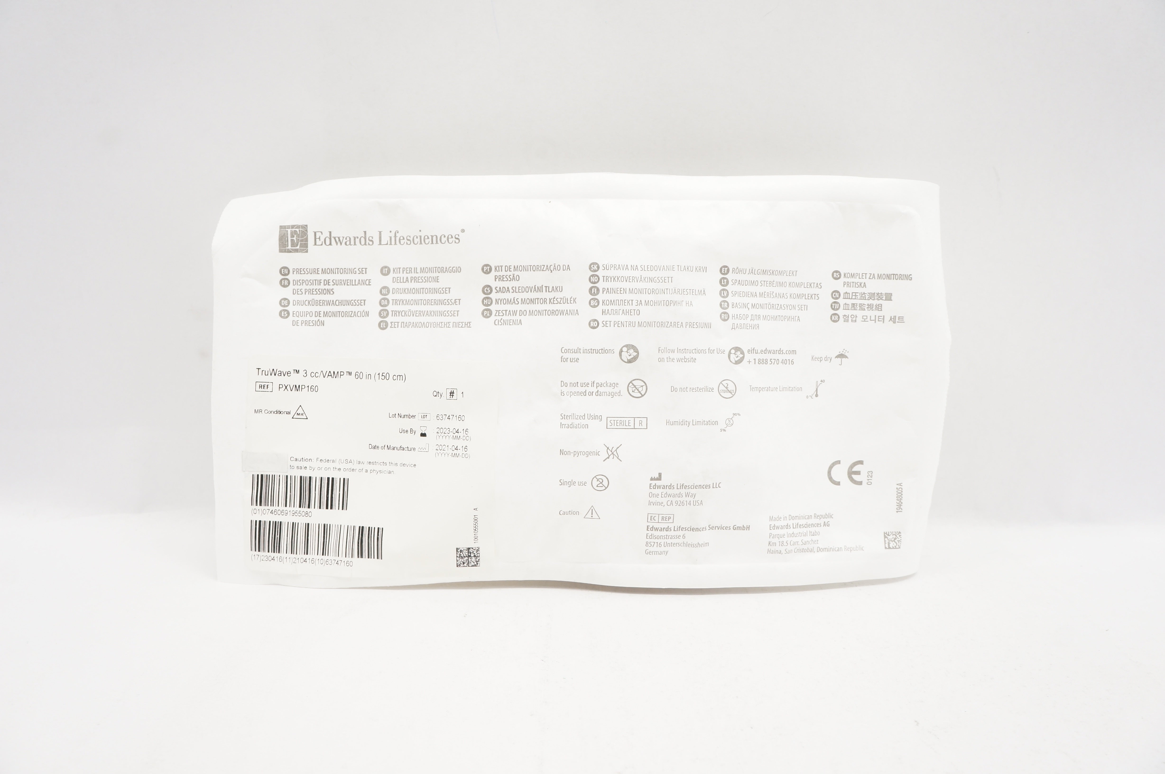 Edwards Lifesciences PXVMP160 Pressure Monitoring Set 3cc/VAMP 60inch (x)