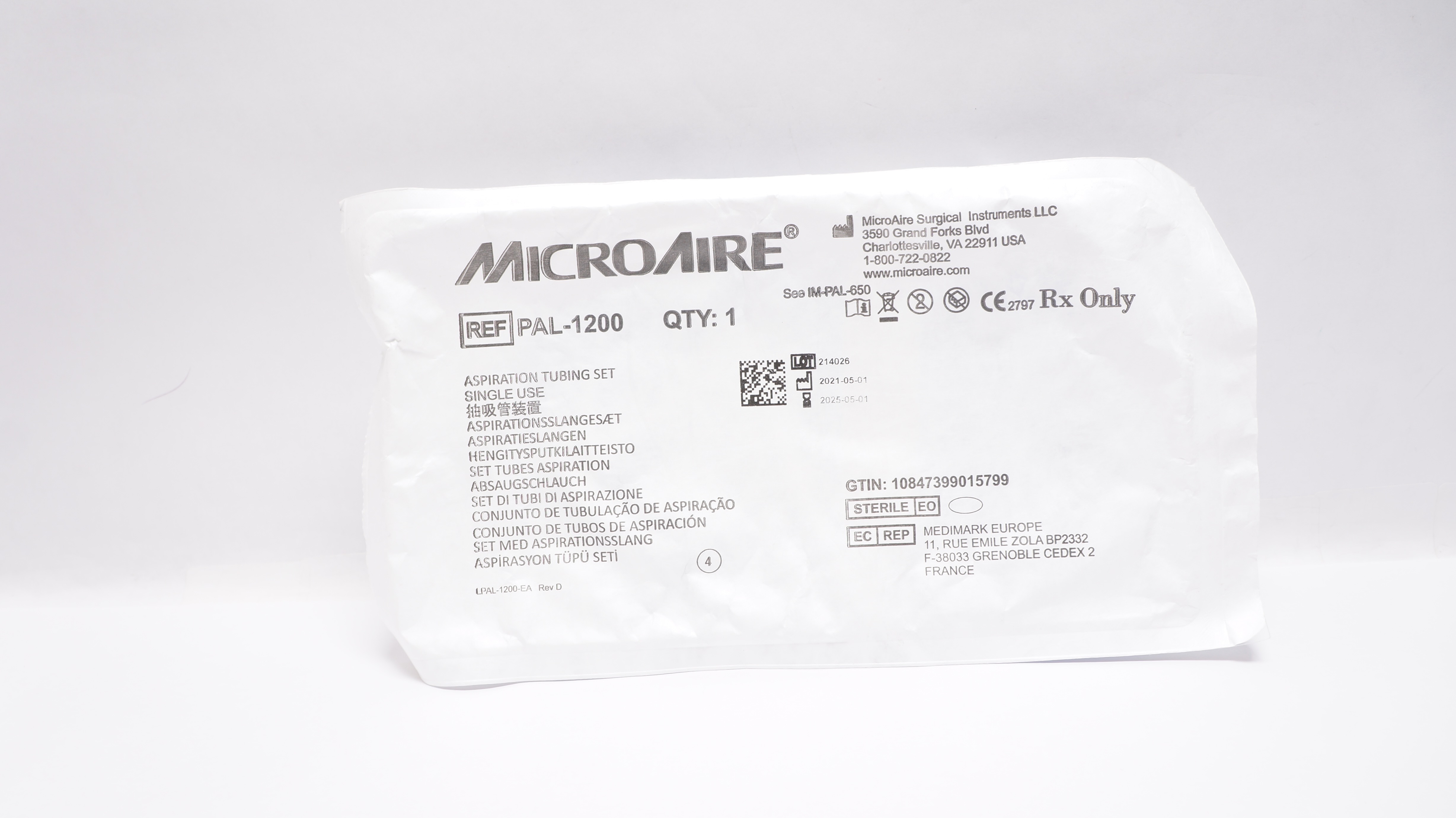 MicroAire PAL1200 Aesthetics Aspiration Tubing Set