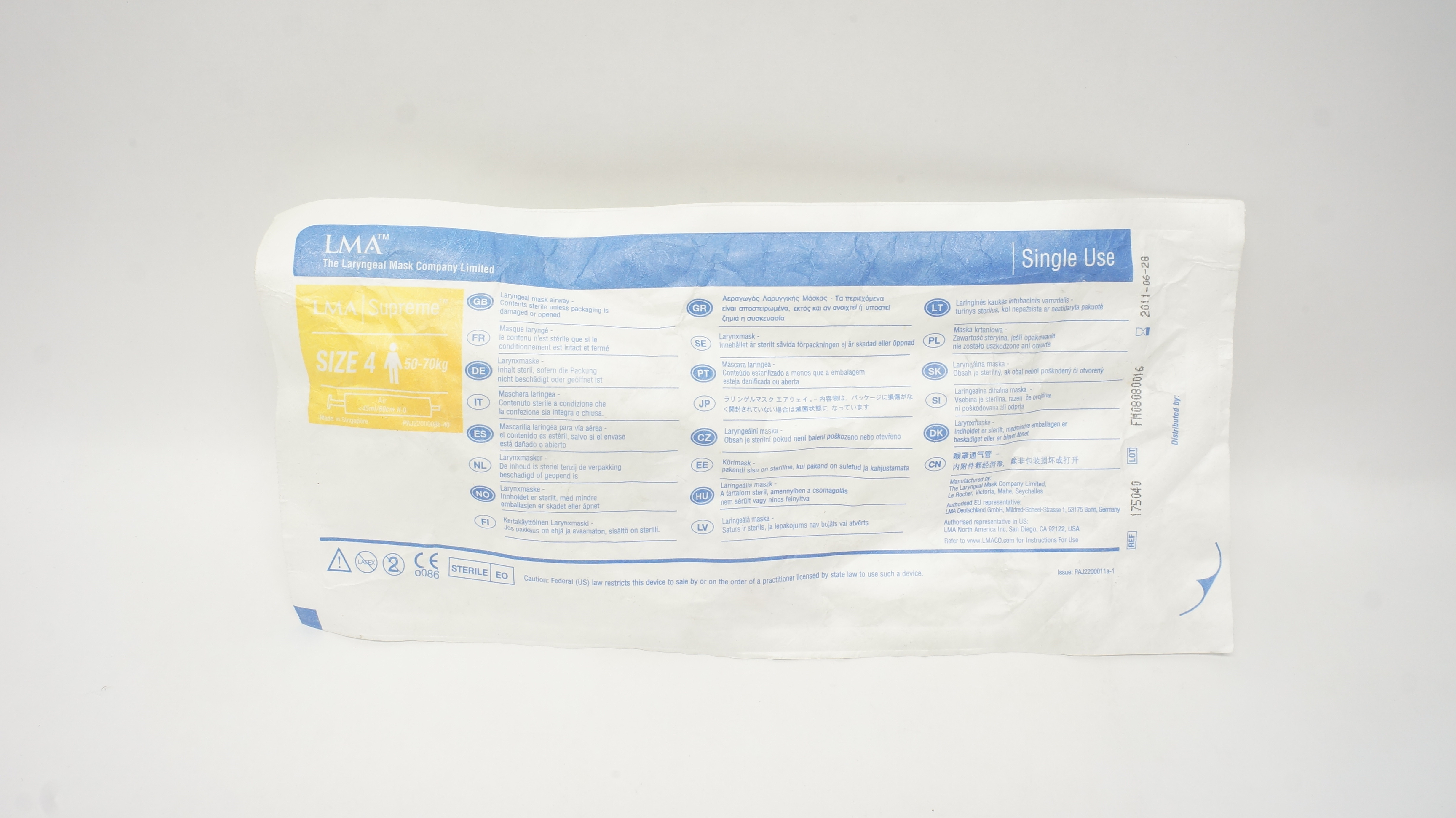 Teleflex 175040 LMA Supreme Laryngeal Mask Airway Size 4 50-70kg, <45ml/60cm (x)