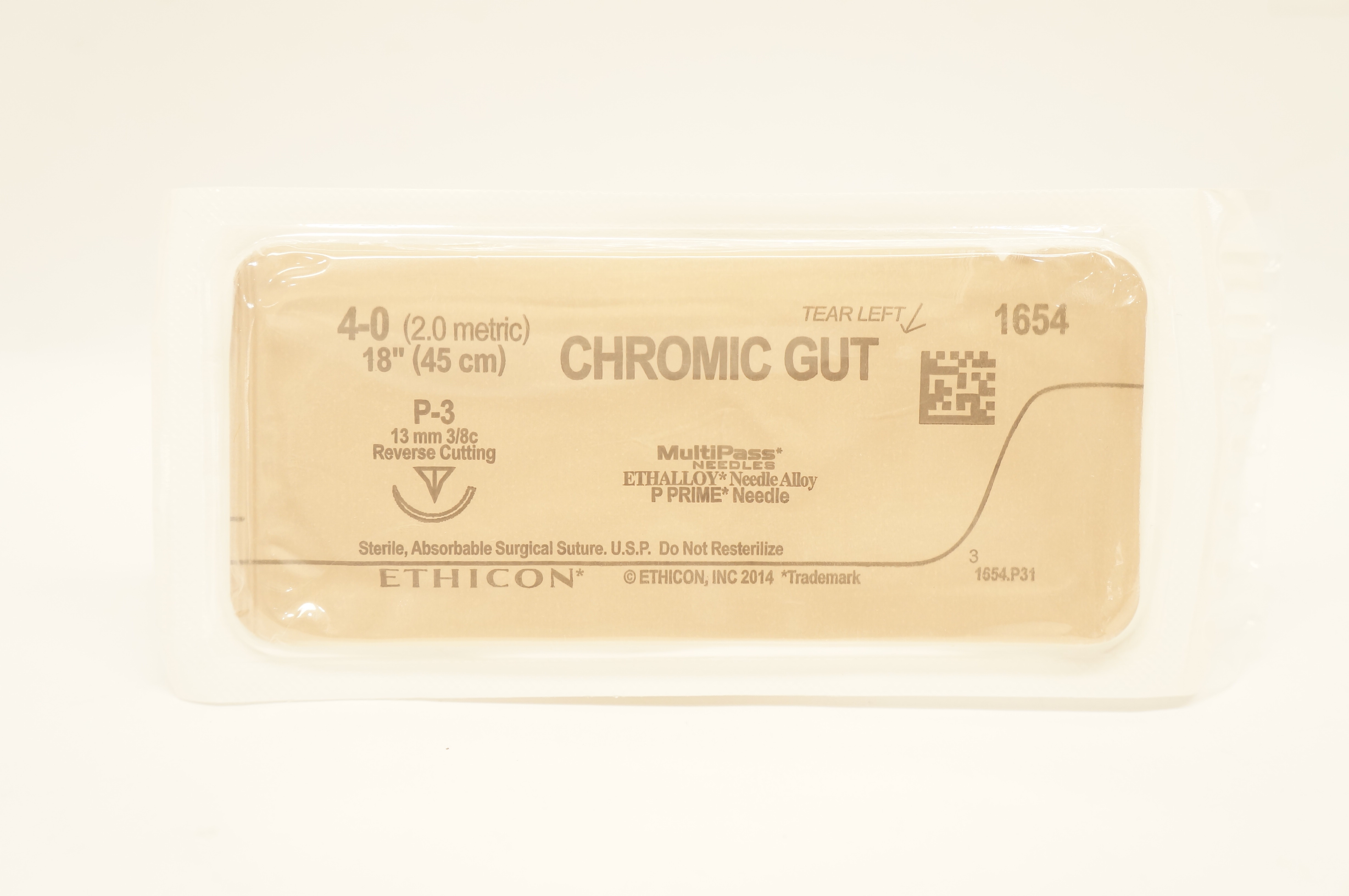 Ethicon 1654 4-0 CHROMIC GUT P-3 13mm 3/8 Reverse Cutting, 18inch (x)