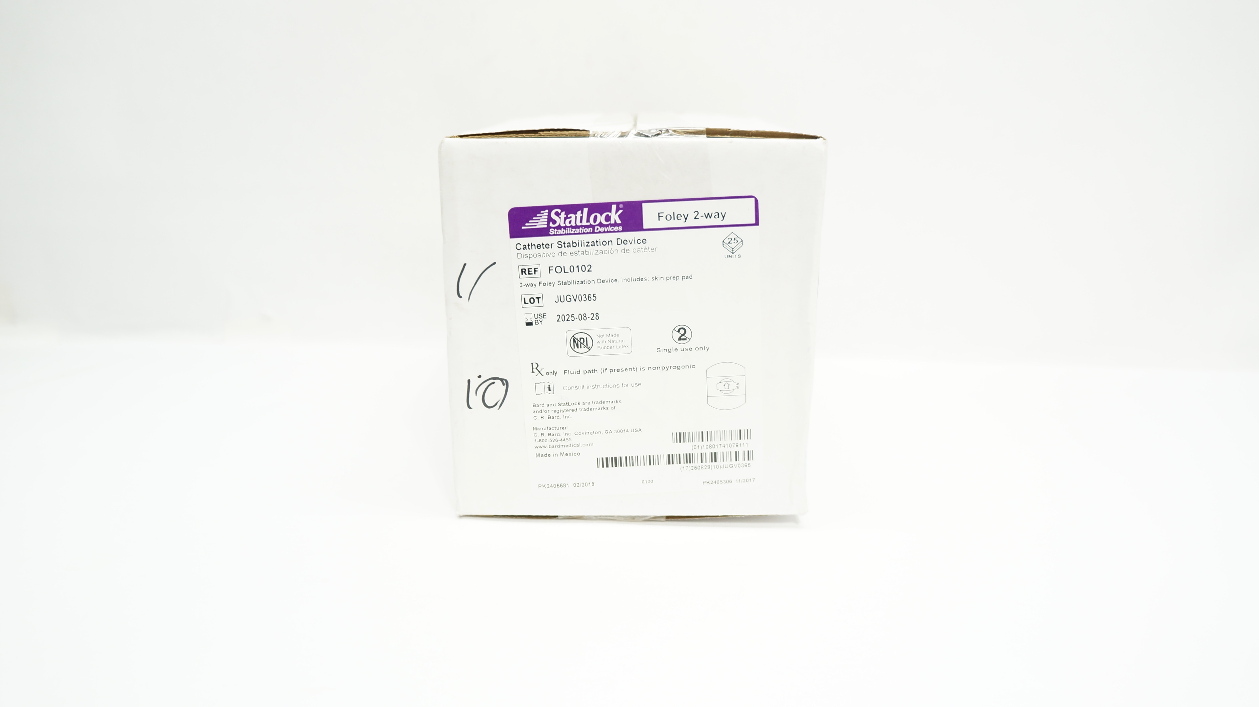 Bard FOL0102 Statlock Cath. Stabilization Device Foley 2-Way - Box of 25