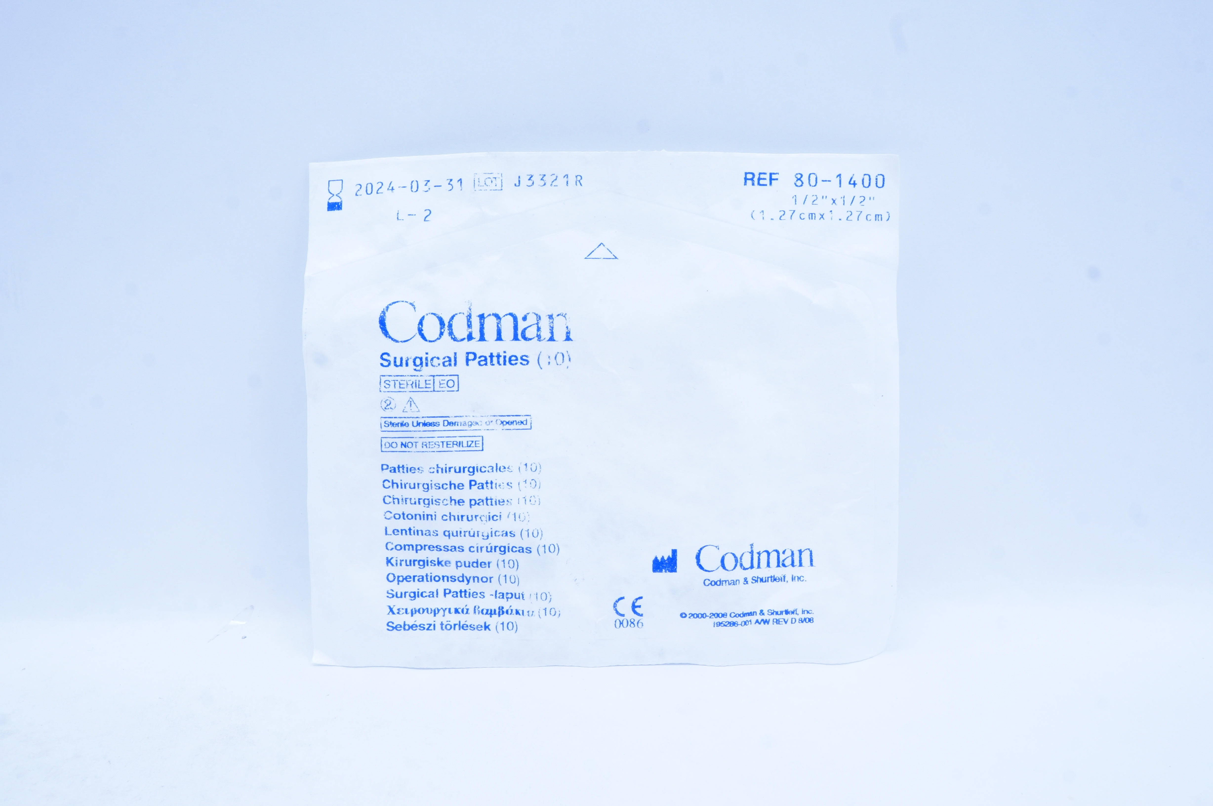 Codman 801400 Surgical Patties 1/2 inch x 1/2 inch Pack of 10
