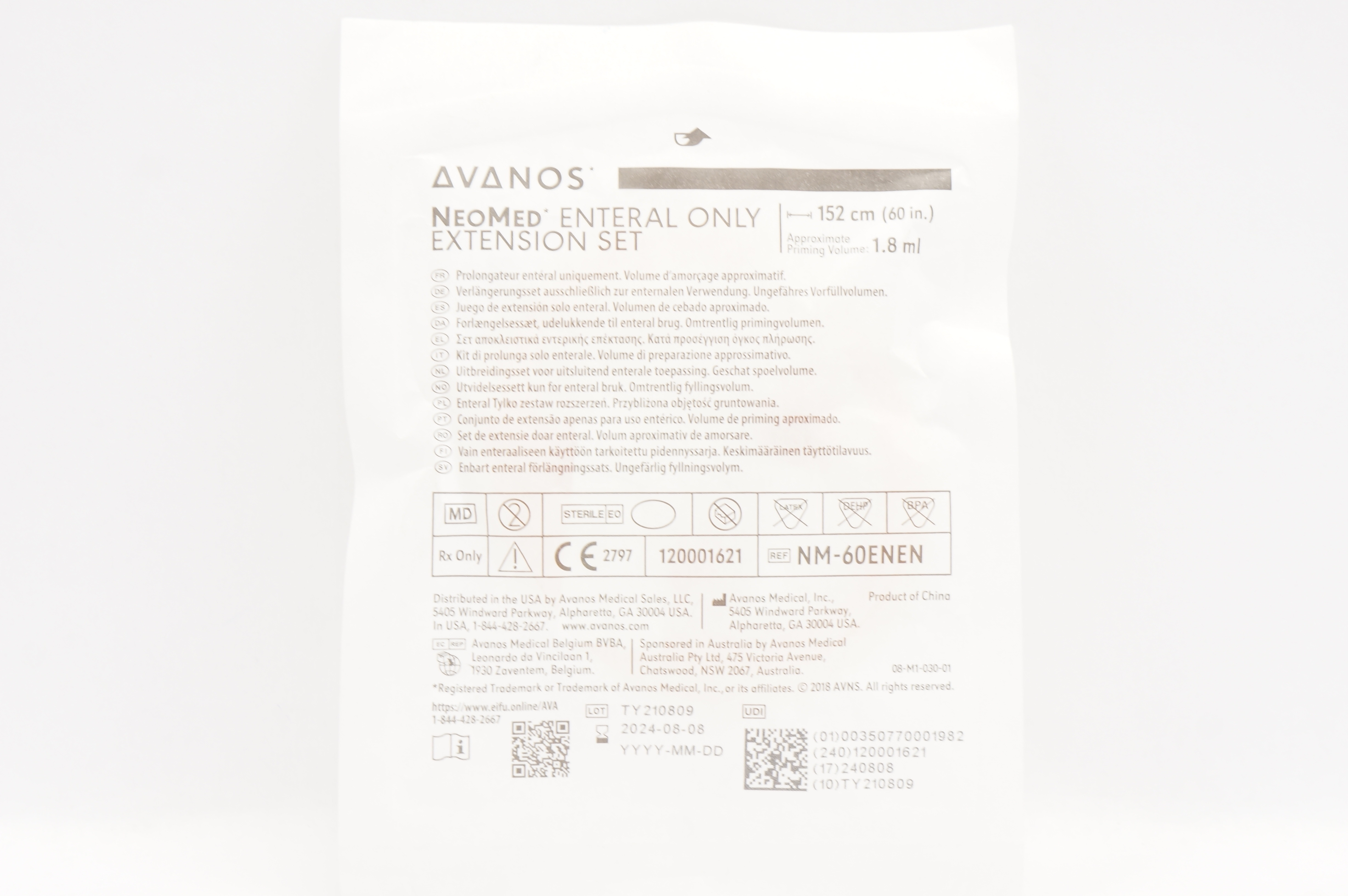 Avanos NM60ENEN NeoMed Enteral Extension Set Priming Volume 1.8mL x 60inch
