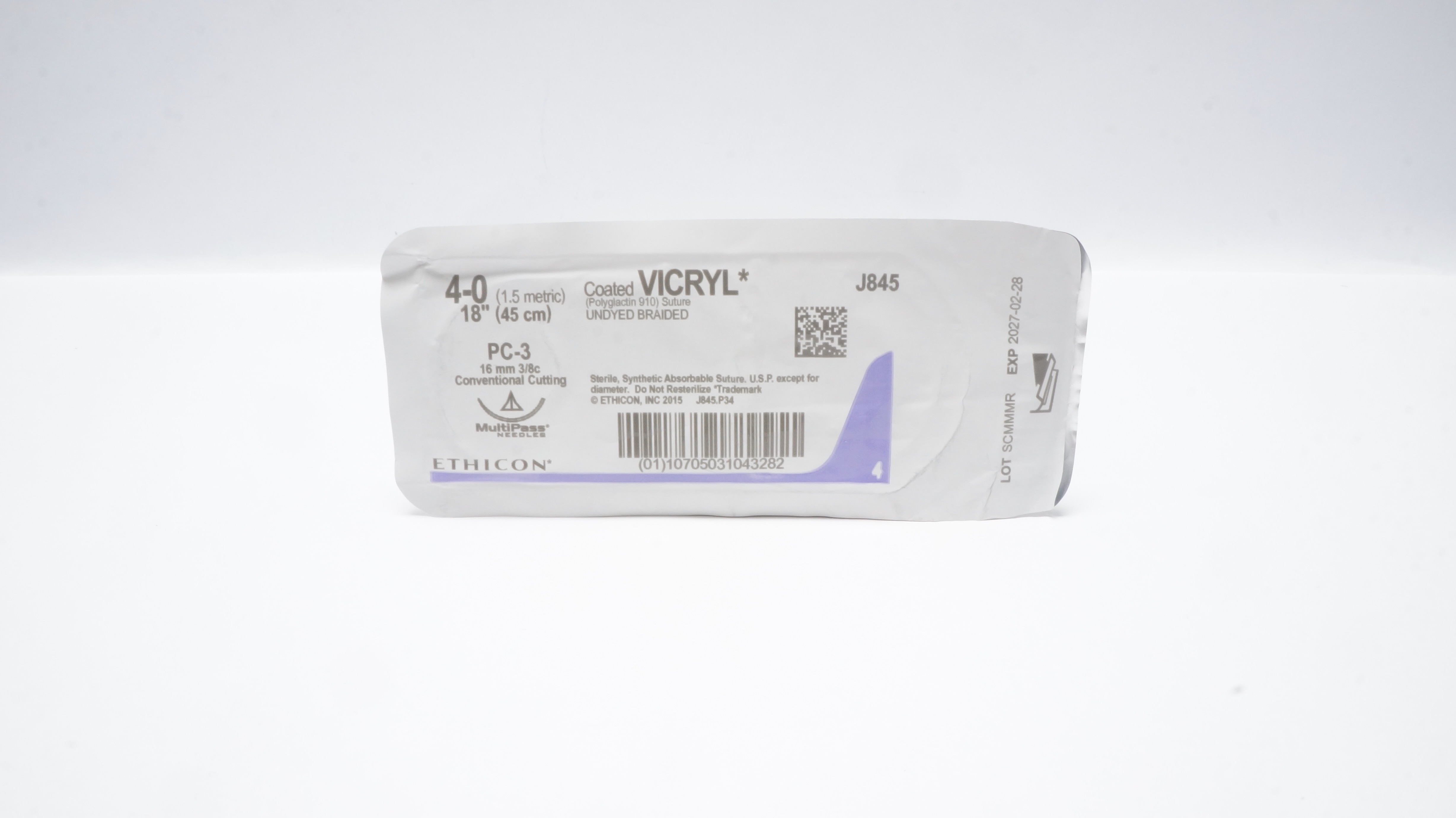Ethicon J845 4-0 Coated VICRYL Stre PC-3 16mm 3/8c Conventional Cutting 18 inch