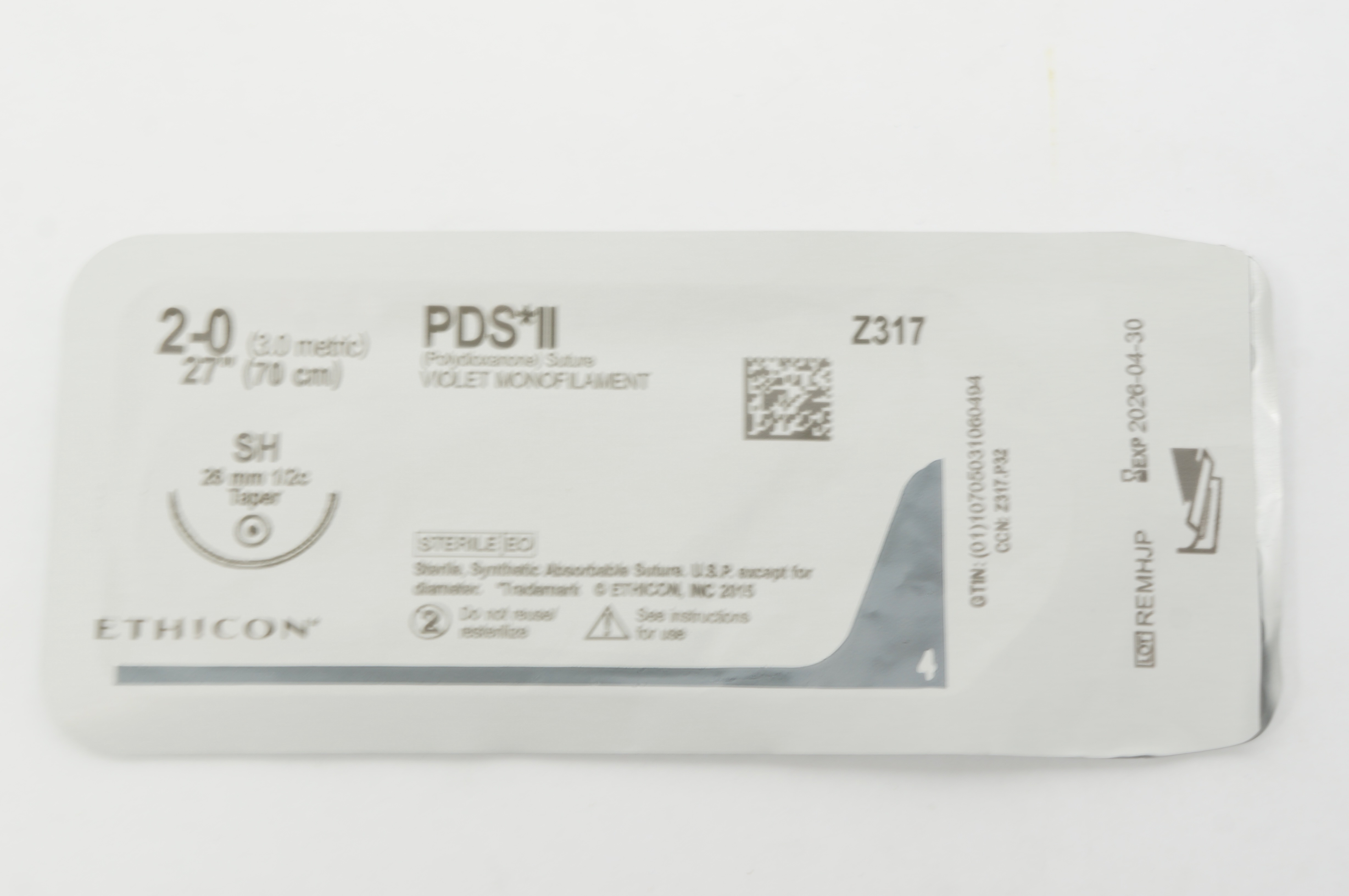 Ethicon Z317 2-0 PDS II Polydioxanone Sterile Stre SH 26mm 1/2c Taper 27inch
