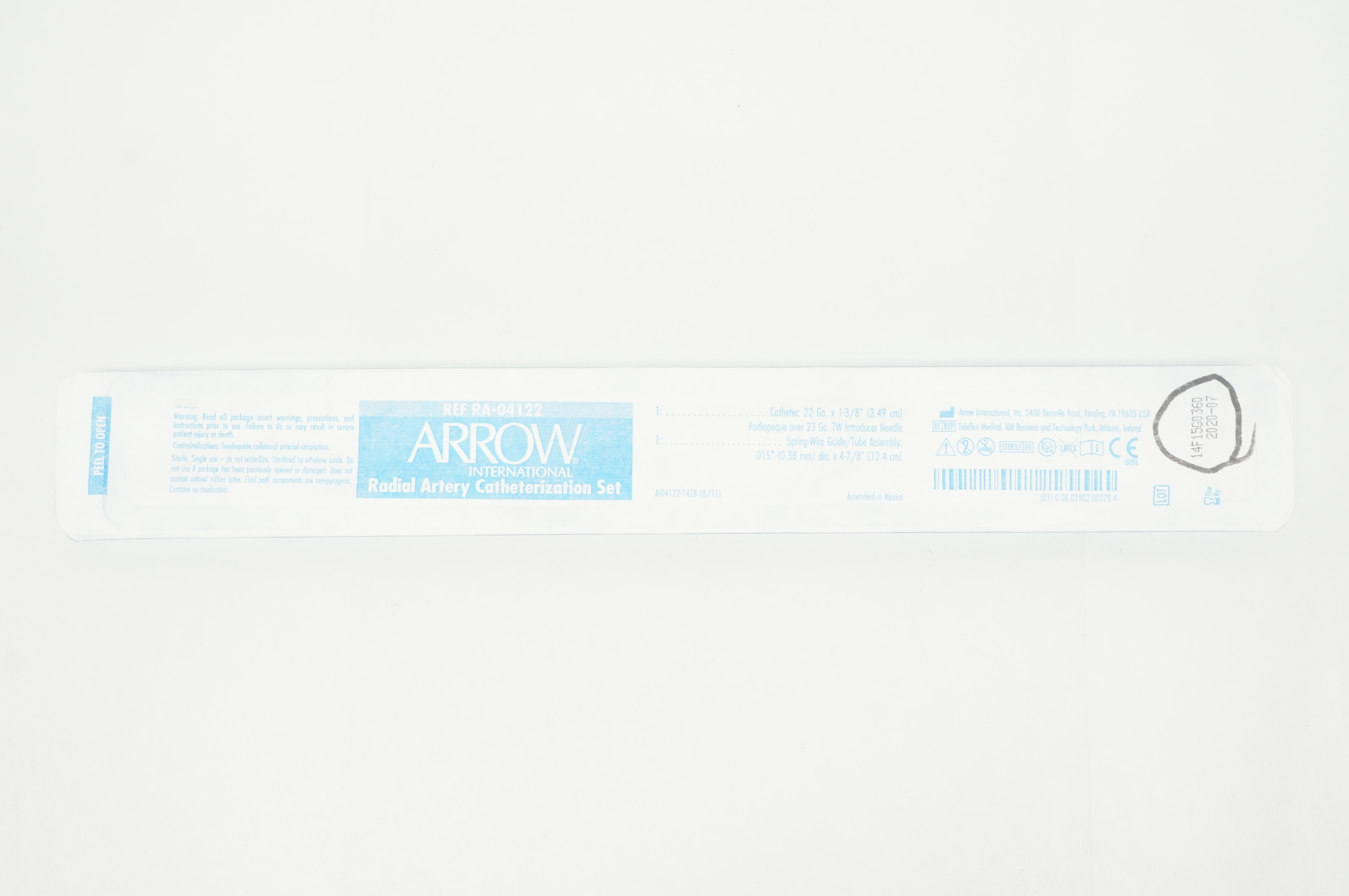 Arrow RA-04122 Radial Artery Catheterization Set 22Ga x 1 3/8inch (x)