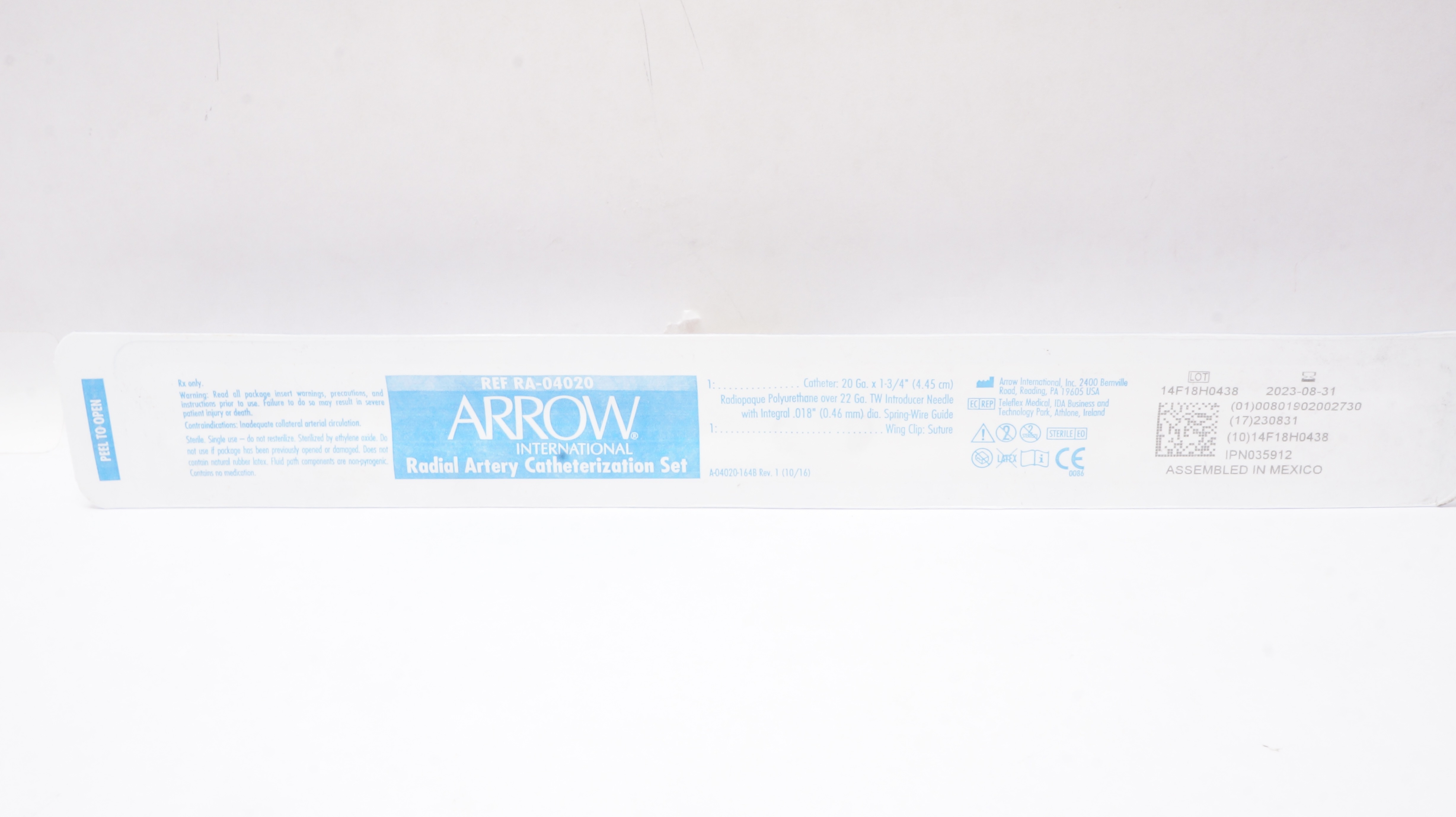 Arrow RA-04020 Radial Artery Catheterization Set 20Ga x 1-3/4inch