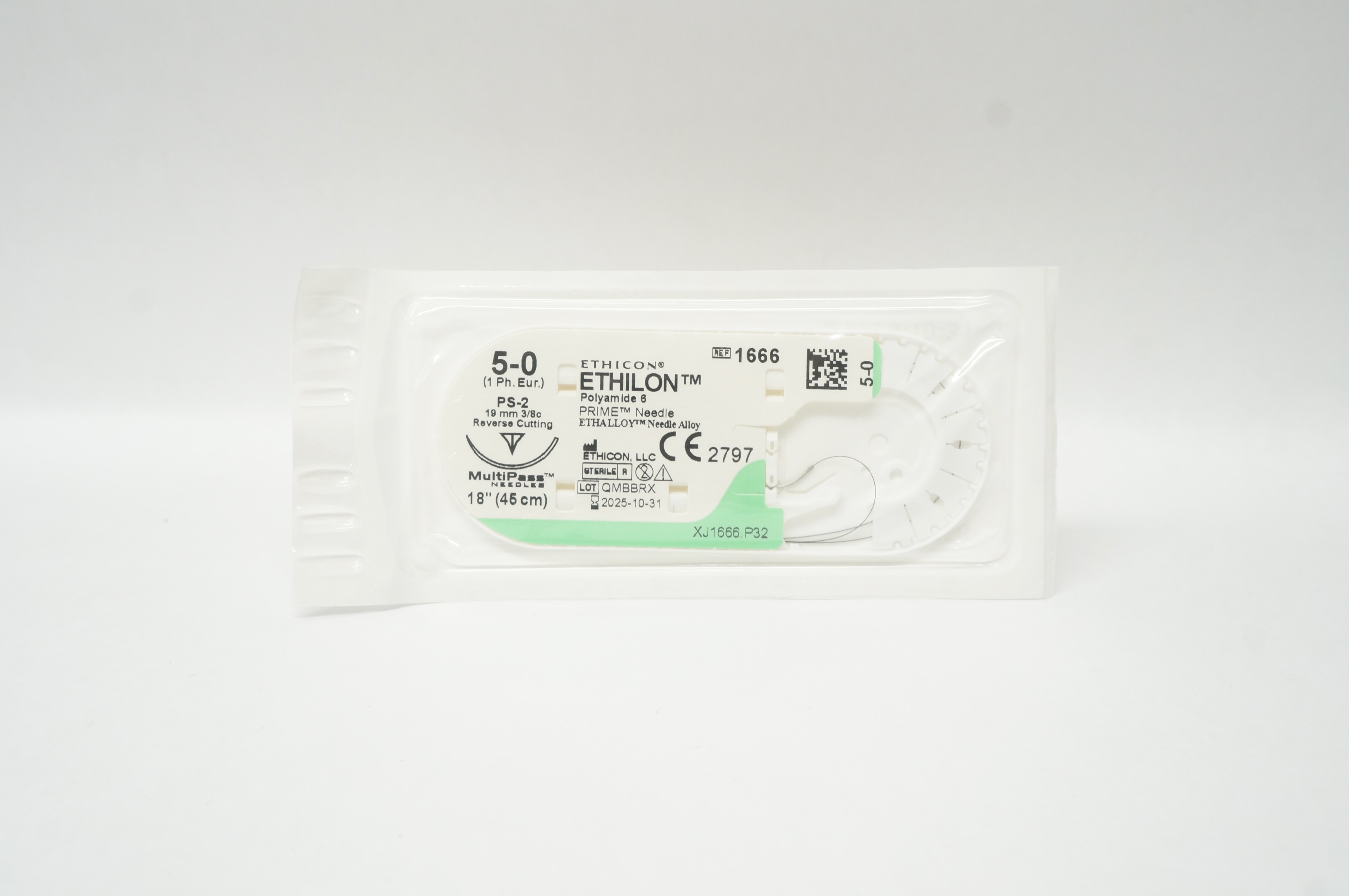 Ethicon 1666 5-0 Ethilon Polyamide 6 Stre PS-2 19mm 3/8c Reverse Cutting 18inch