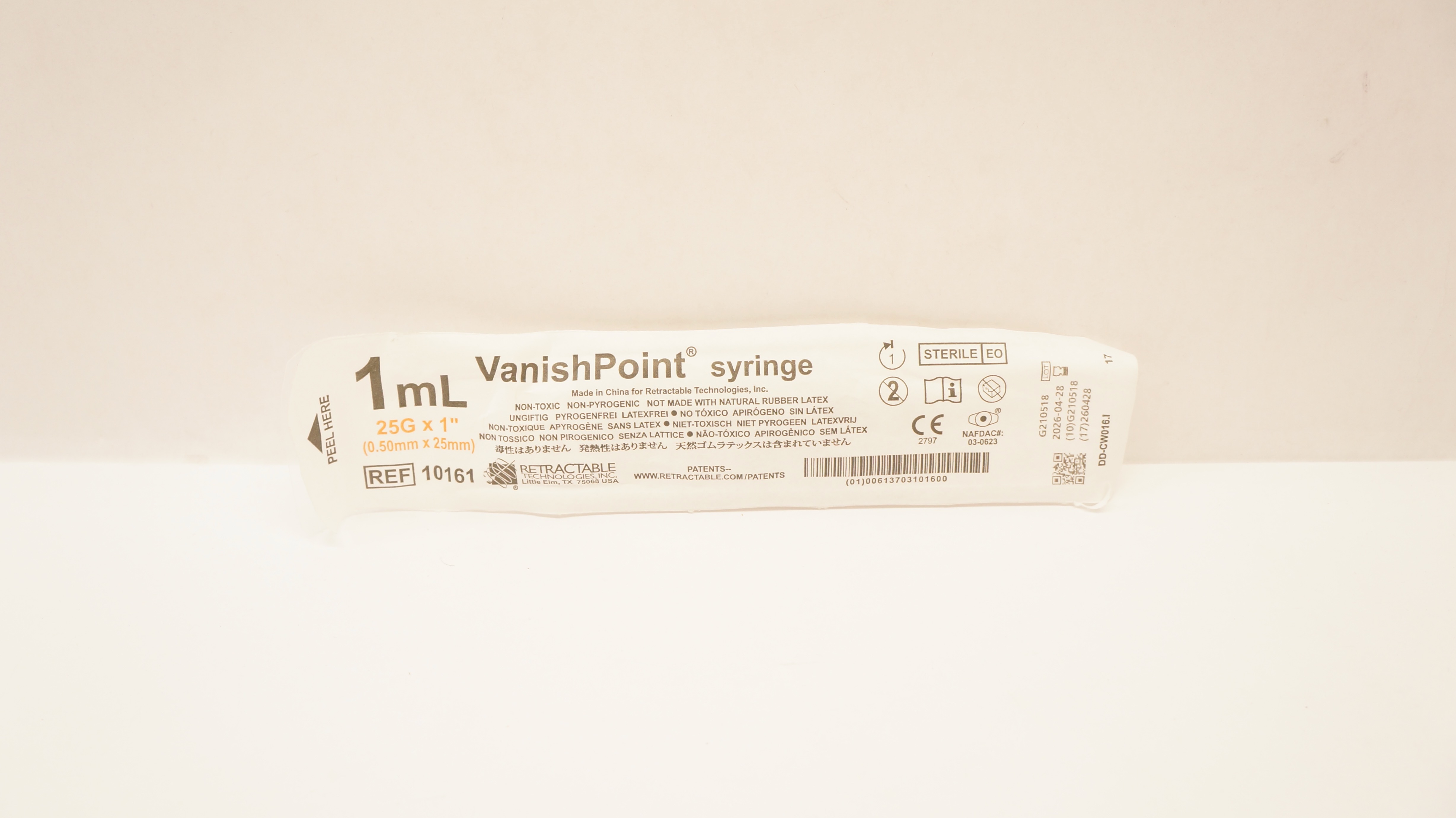 Retractable 10161 Vanish Point Syringe 1mL 25G x 1inch