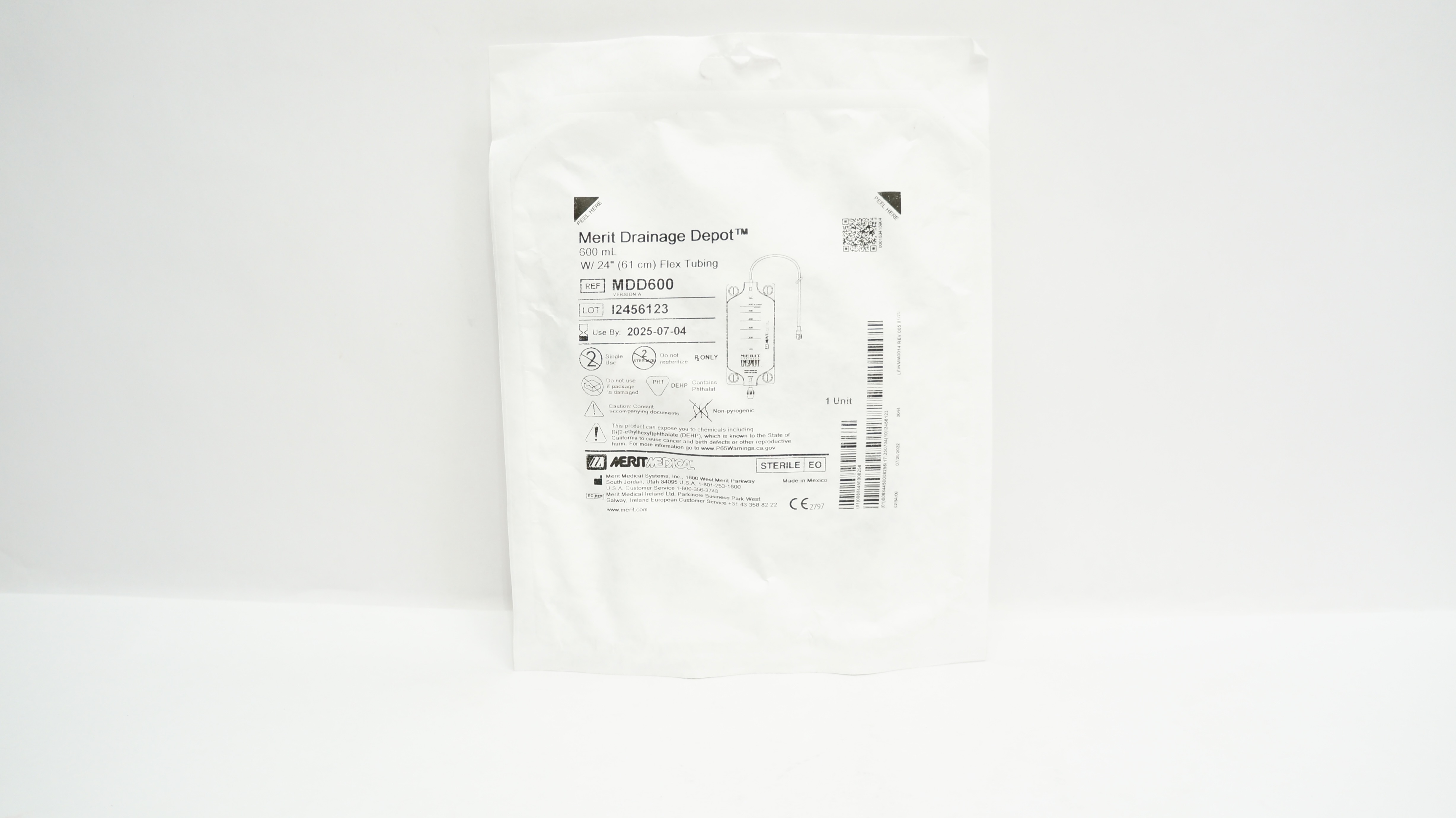 Merit Medical MDD600 Drainage Depot 600mL With 24 inch Flex Tubing