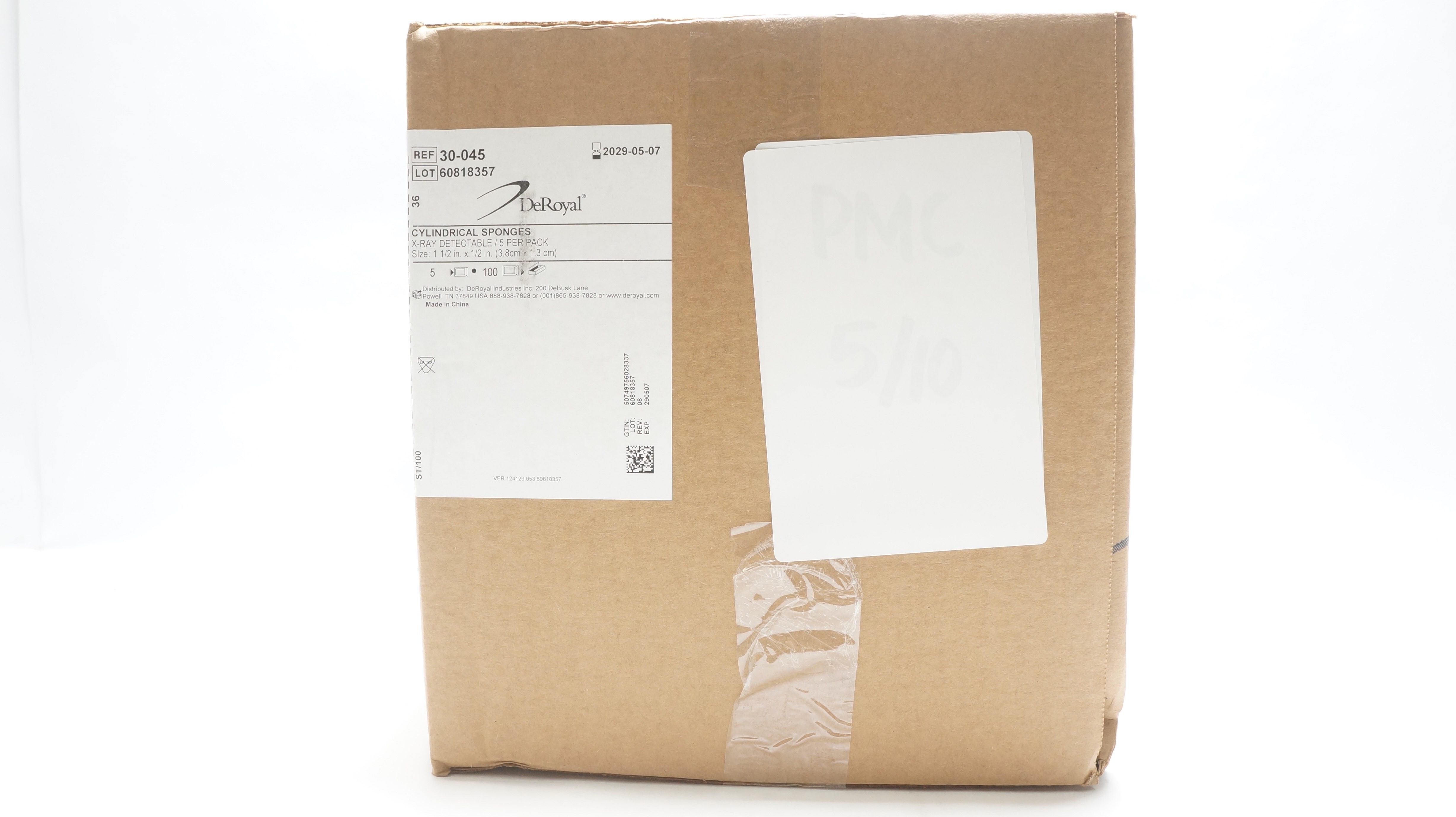 DeRoyal 30-045 Cylindrical Sponges 1-1/2 x 1/2inch - Box of 500