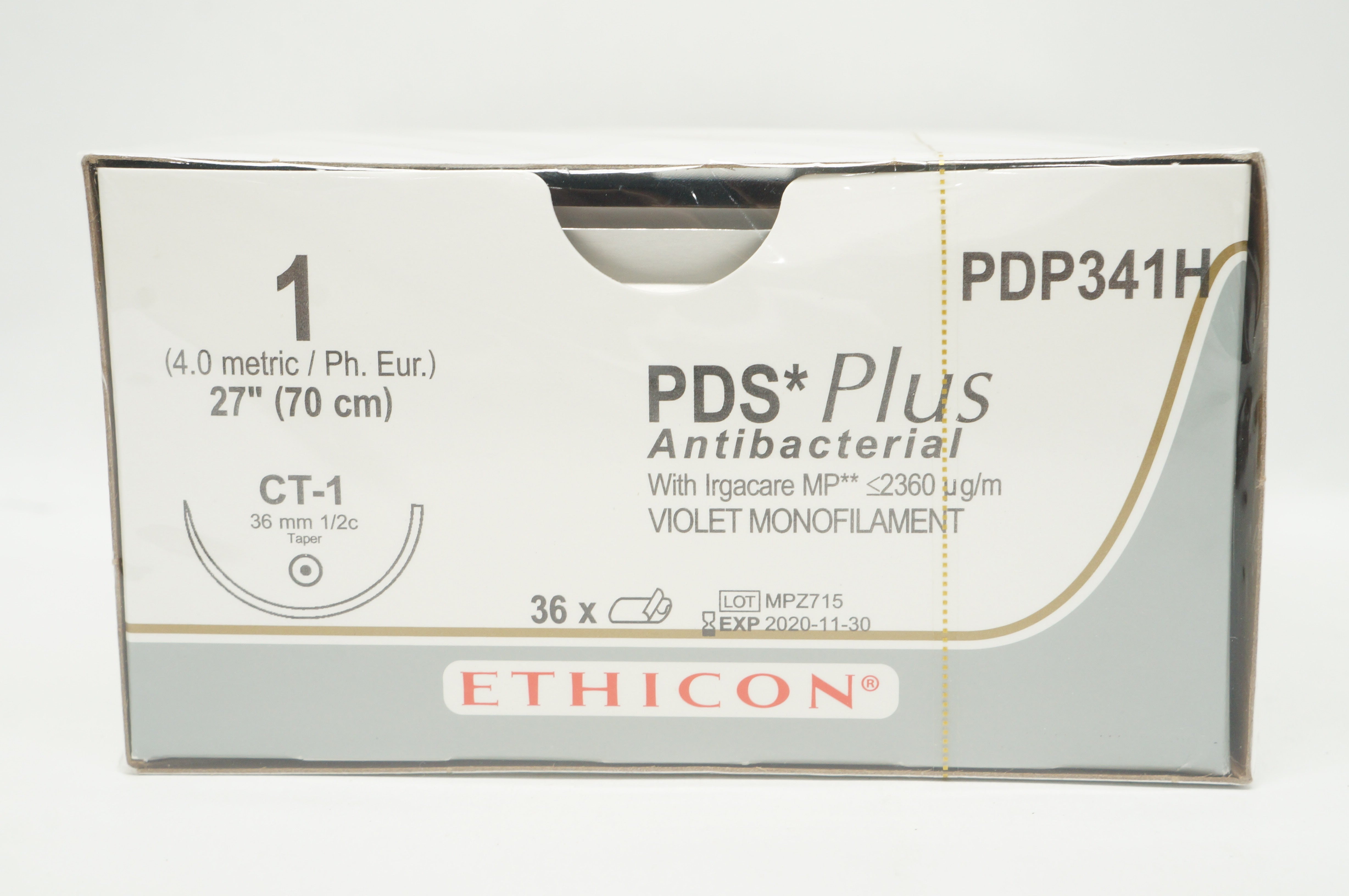 Ethicon PDP341H 1 PDS Plus Stre CT-1 36mm 1/2c Taper, 27inch (x) - Box of 36