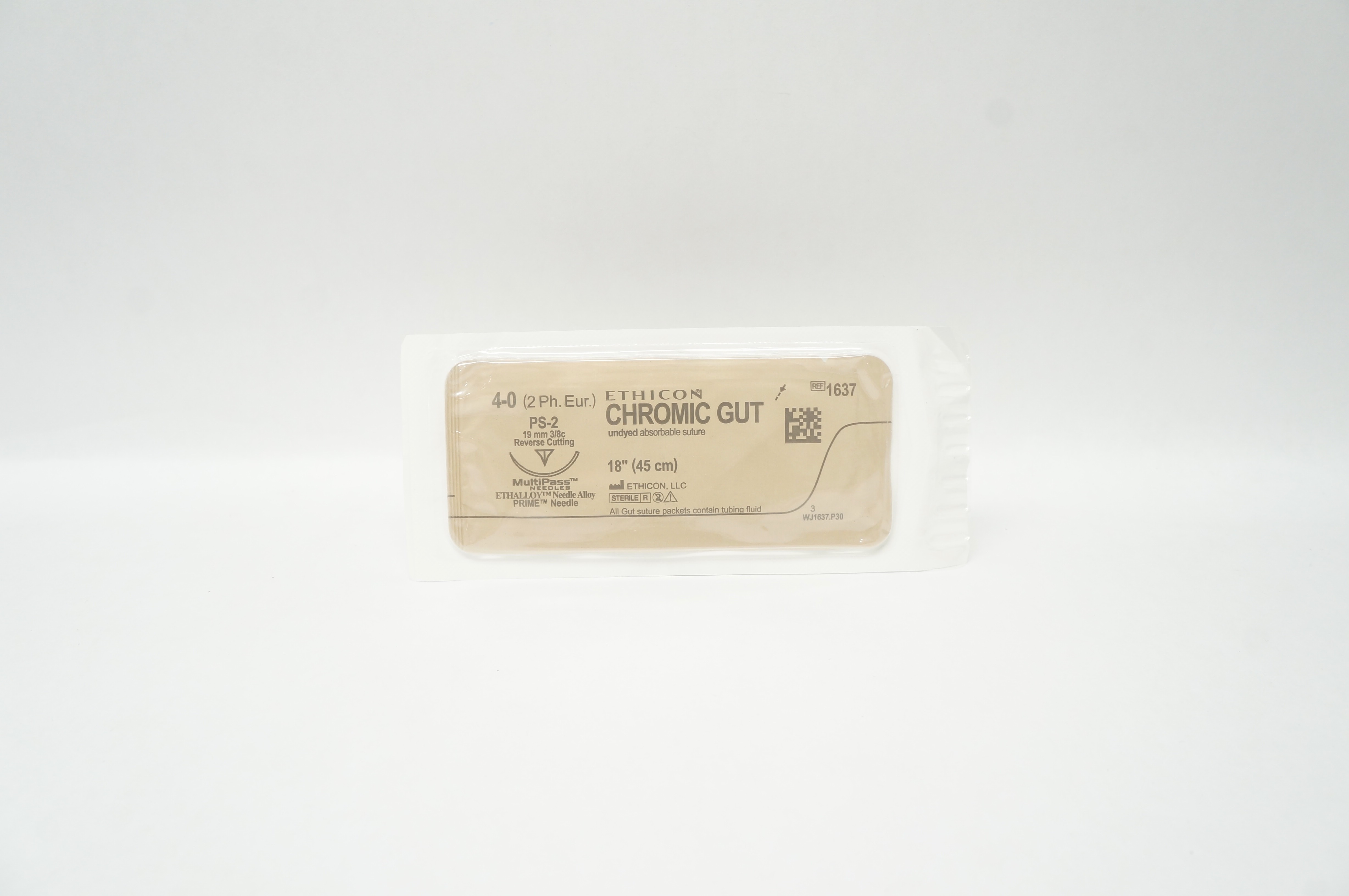 Ethicon 1637 4-0 CHROMIC GUT, PS-2, 19mm 3/8c Reverse Cutting, 18inch