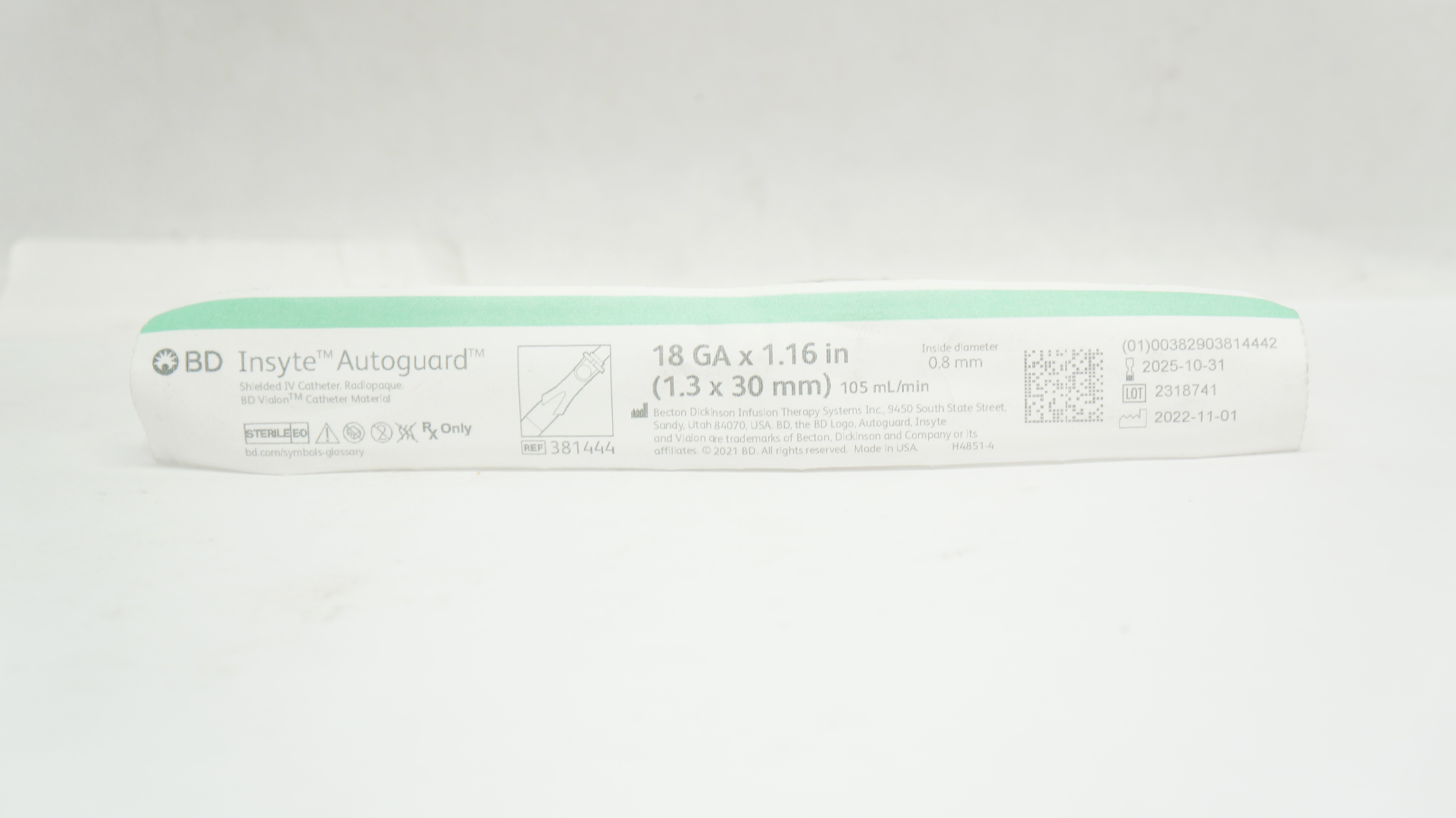 BD 381444 BD Insyte Autoguard Shielded IV Cath. 18Ga x 1.16inch