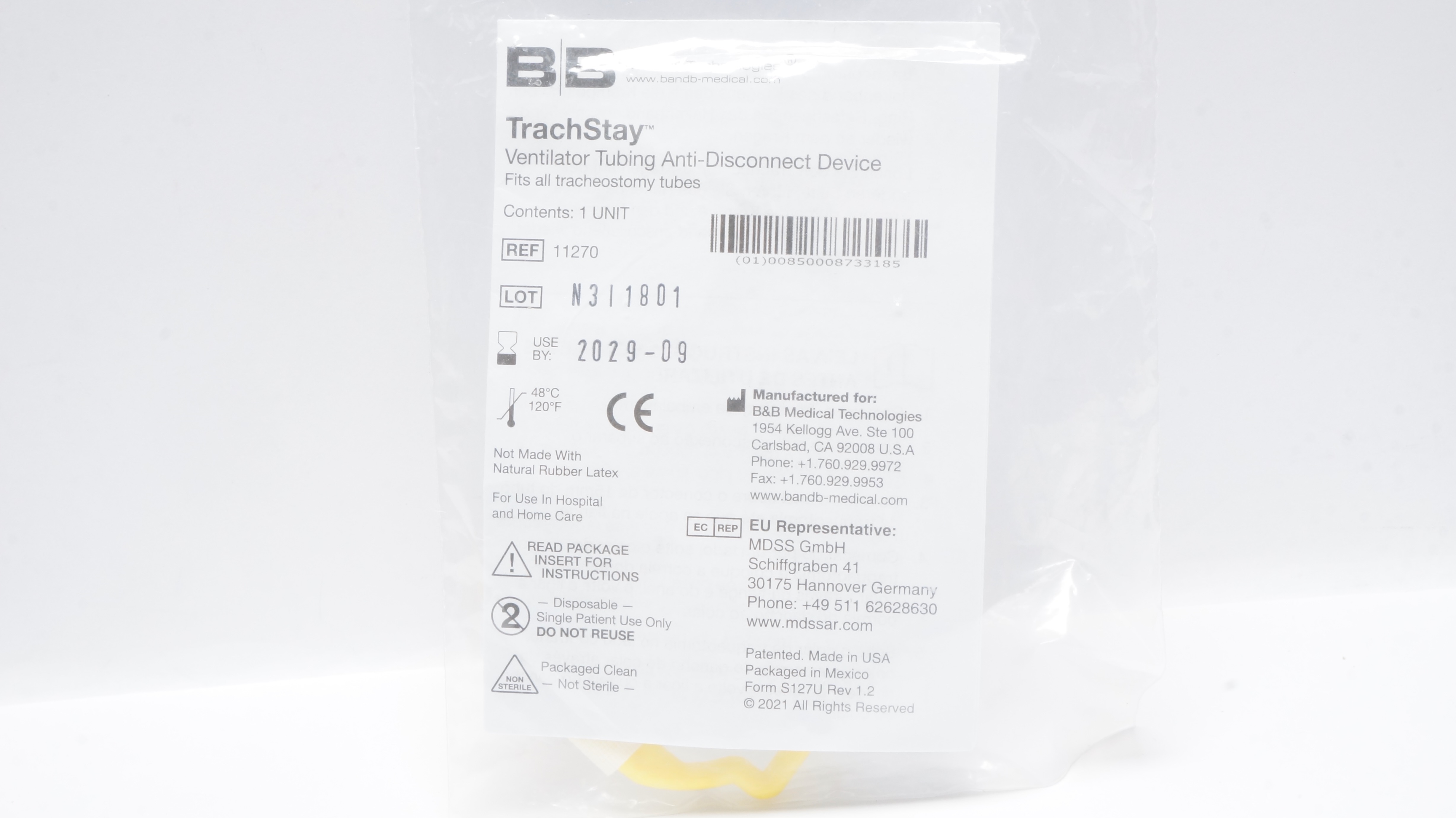 B&B Medical 11270 TrachStay Ventilator Tubing Anti-Disconnect Device