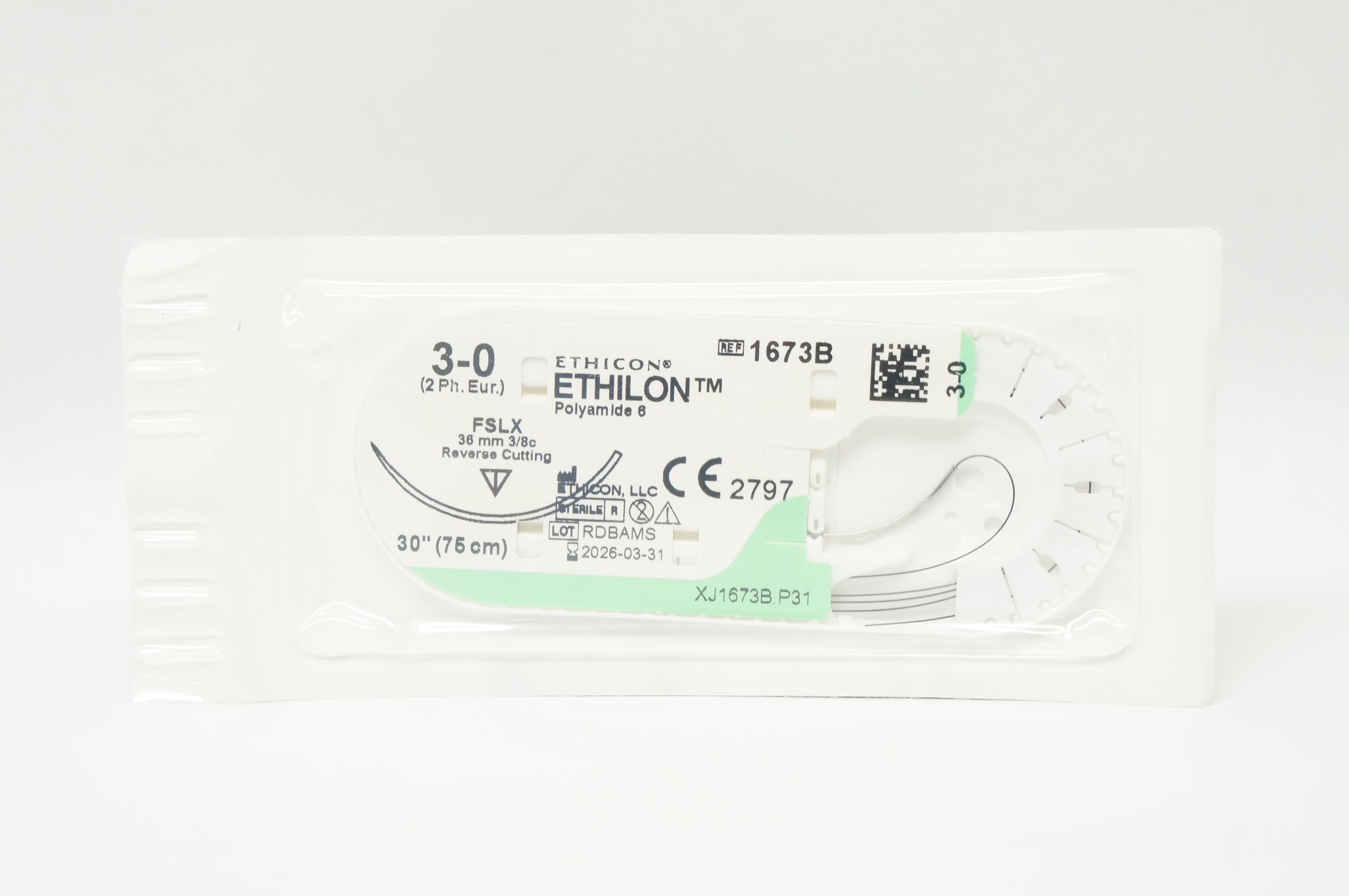 Ethicon 1673B 3-0 ETHILON FSLX 36mm 3/8c Reverse Cutting 30inch