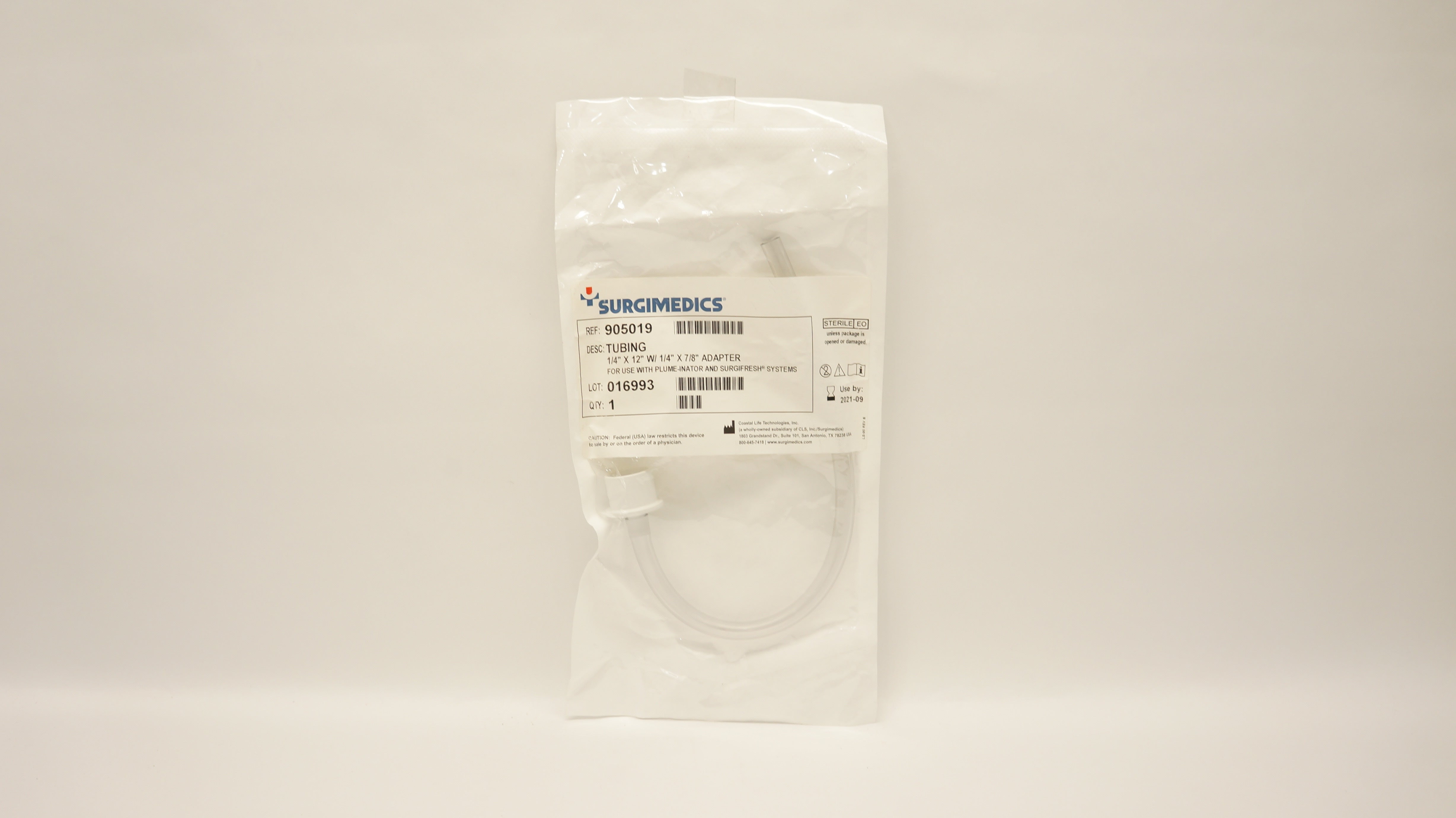 Surgimedics 905019 Tubing 1/4inch x 12inch w/ 1/4inch x 7/8inch Adapter