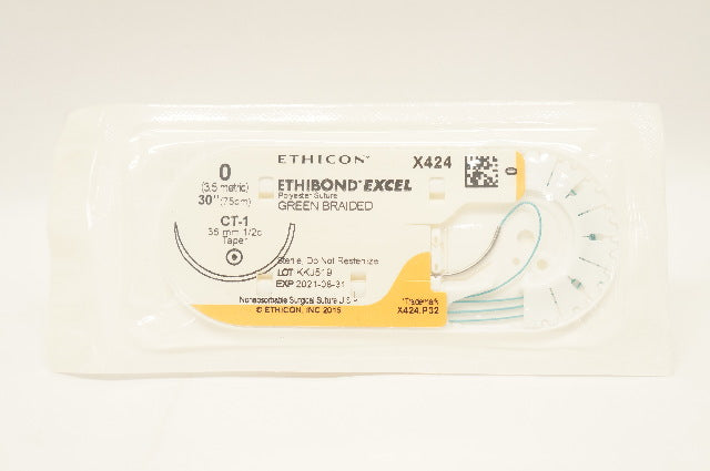 Ethicon X424 0 Ethibond Excel Polyester Stre CT-1 36mm 1/2c Taper, 30inch (x)