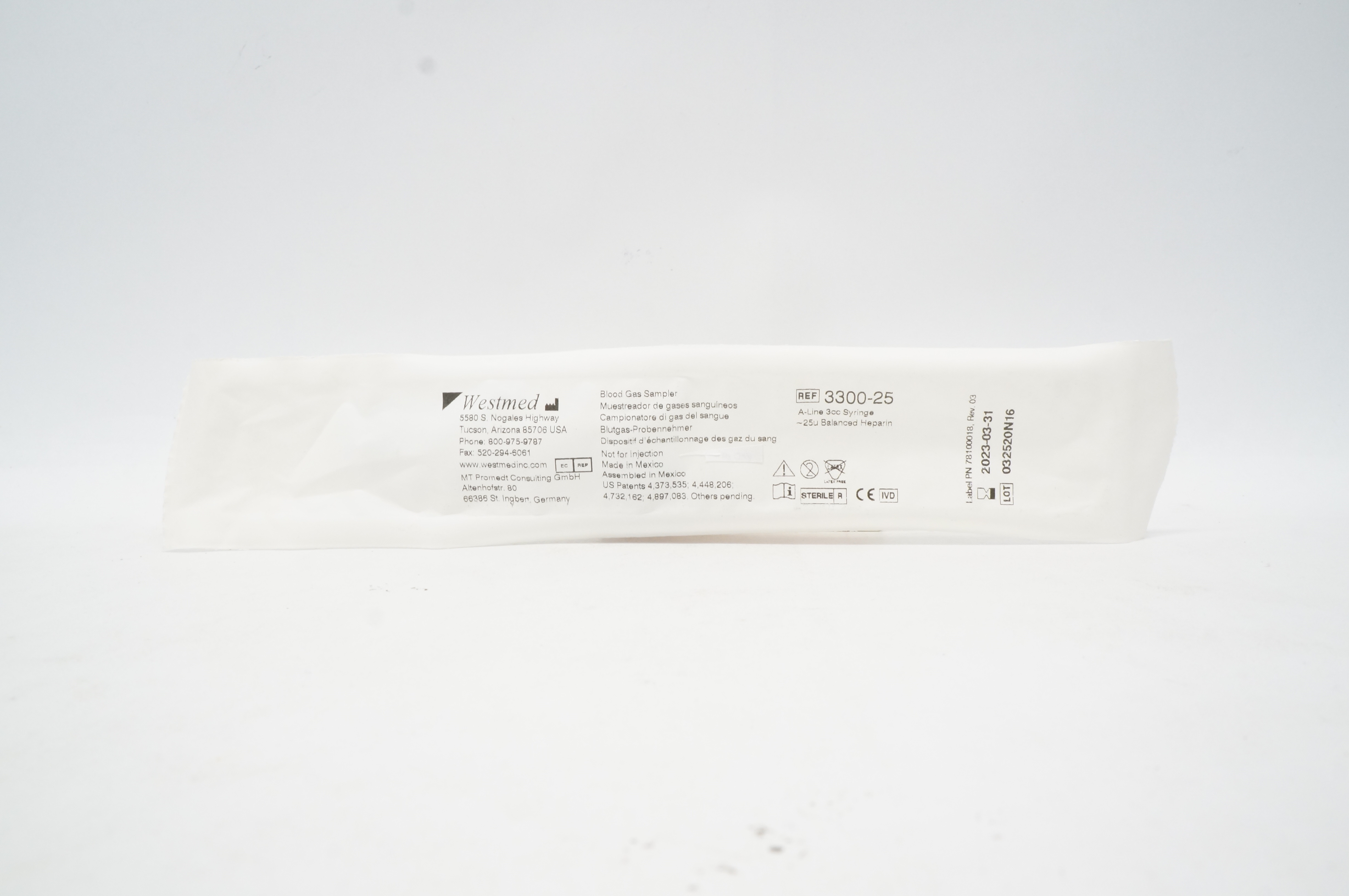 Westmed 330025 Blood Gas Sampler Syringe 3cc