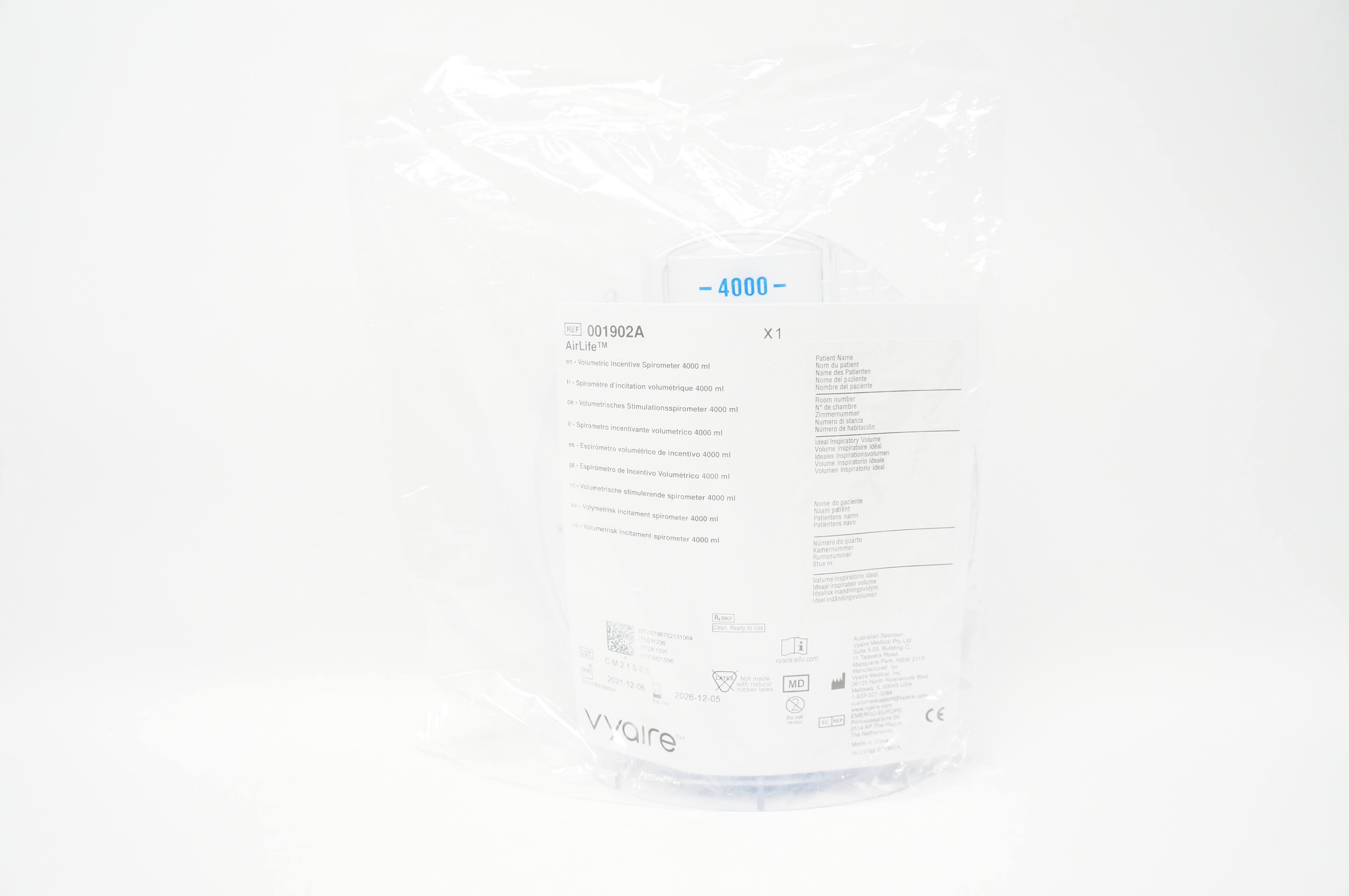 Vyaire 001902A AirLife Volumetric Incentive Spirometer 4000 ml