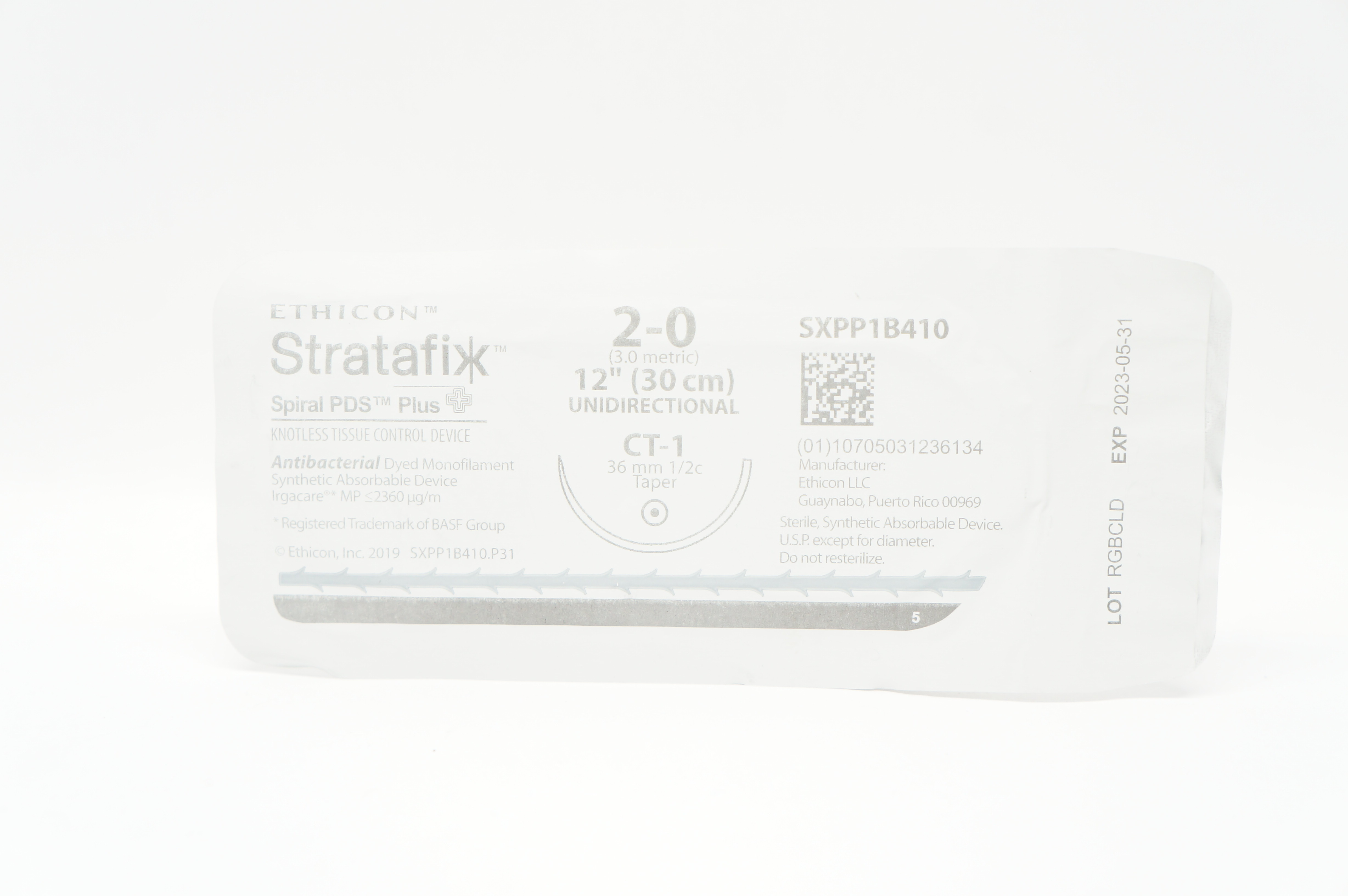 Ethicon SXPP1B410 2-0 Stratafix Spiral PDS Plus CT-1 36mm 1/2c Taper, 12inch